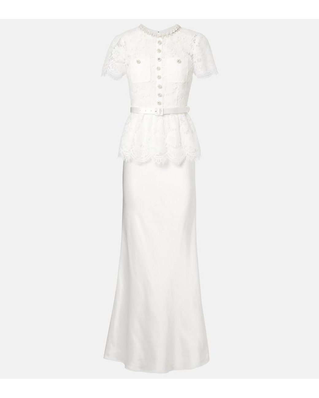Self-Portrait White Bridal Embellished Lace Satin Gown