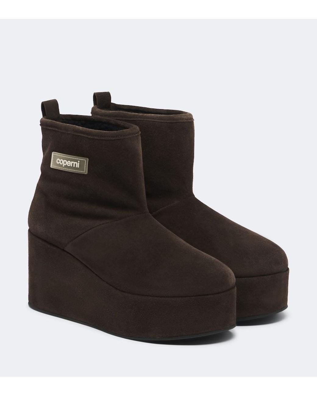 Coperni Brown Shearling-Lined Suede Wedge Boots