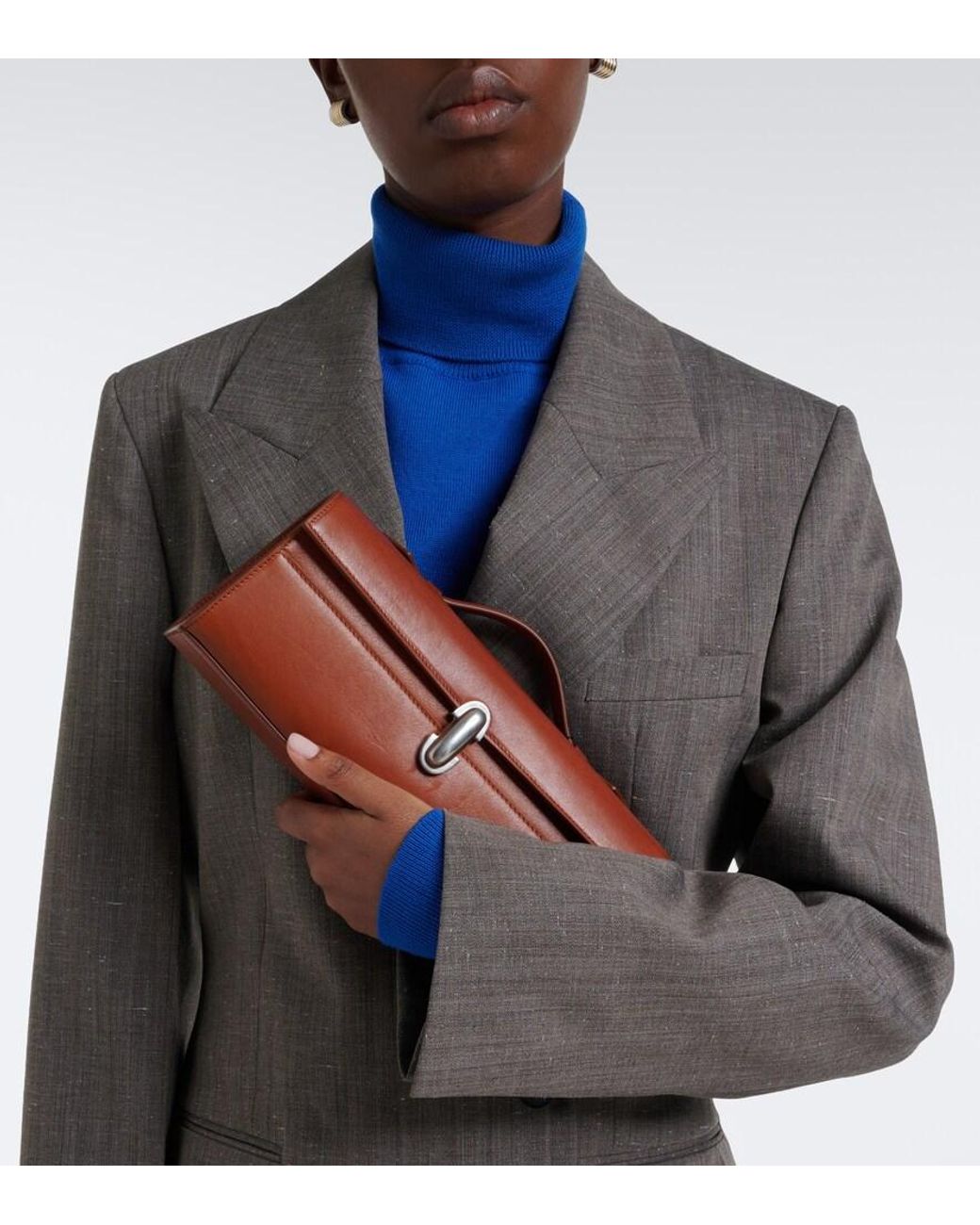SAVETTE Brown Symmetry Slim Small Leather Top Handle Bag