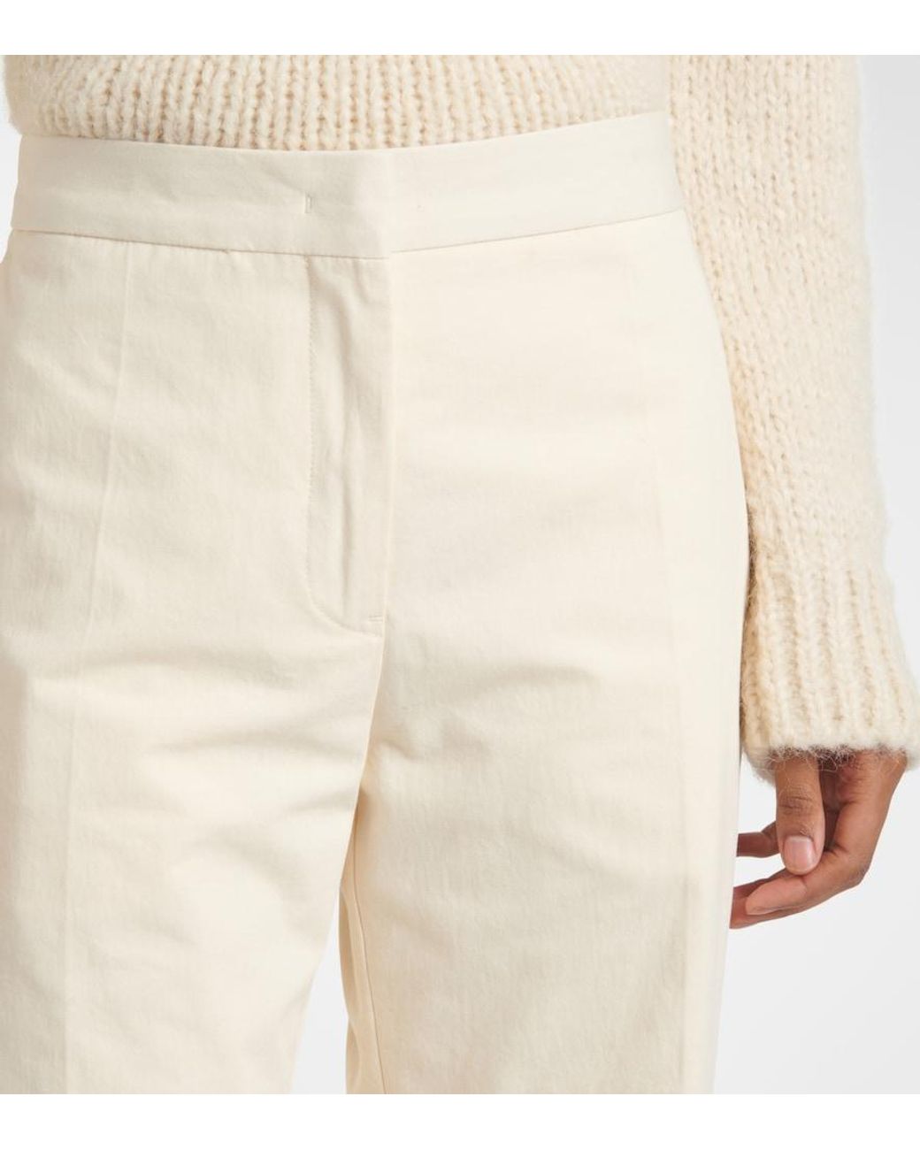 Jil Sander Natural Cropped Cotton Straight Pants