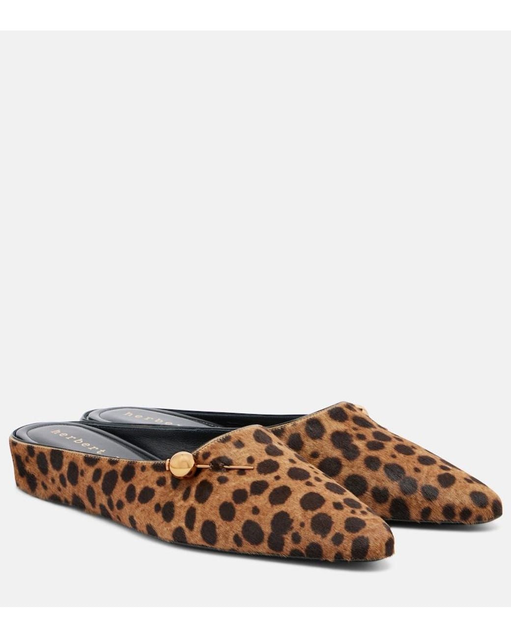 Herbert Levine Brown Sleep On It Cheetah-Print Calf Hair Mules