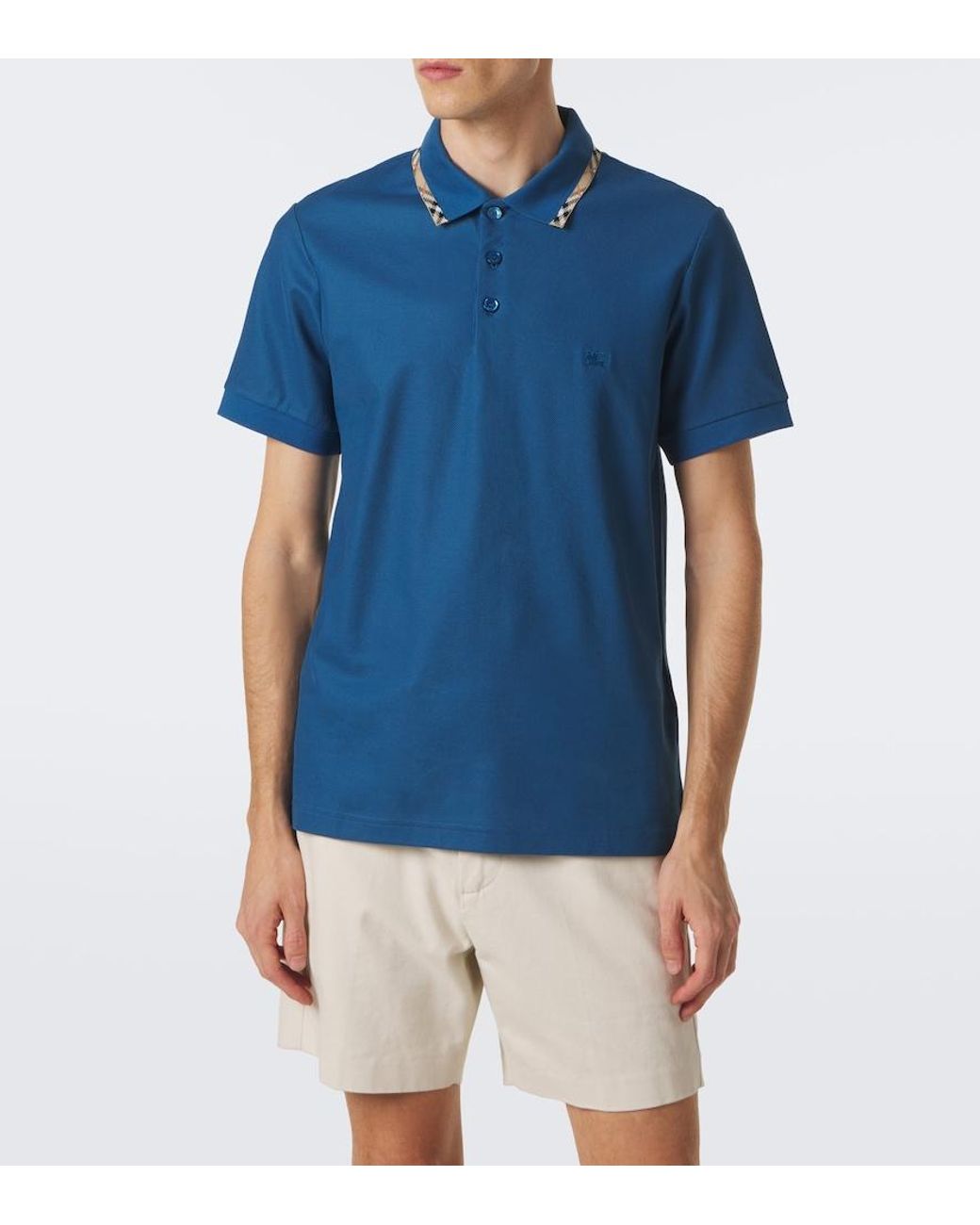 Burberry Blue Check Cotton Pique Polo Shirt for men