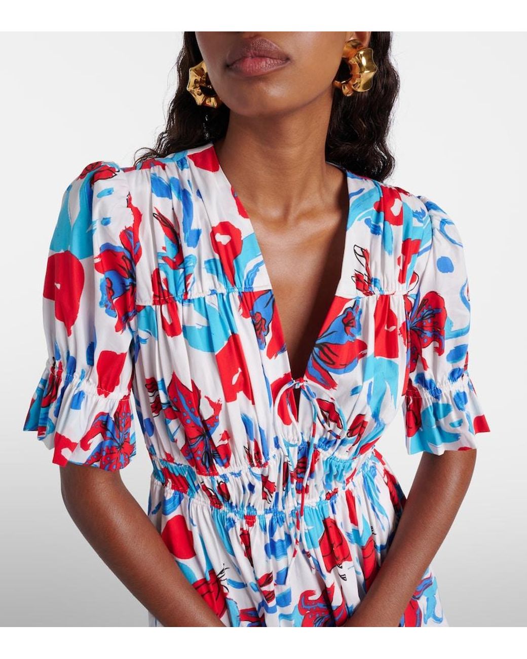 Diane von Furstenberg Blue Avery Floral Cotton-Blend Maxi Dress