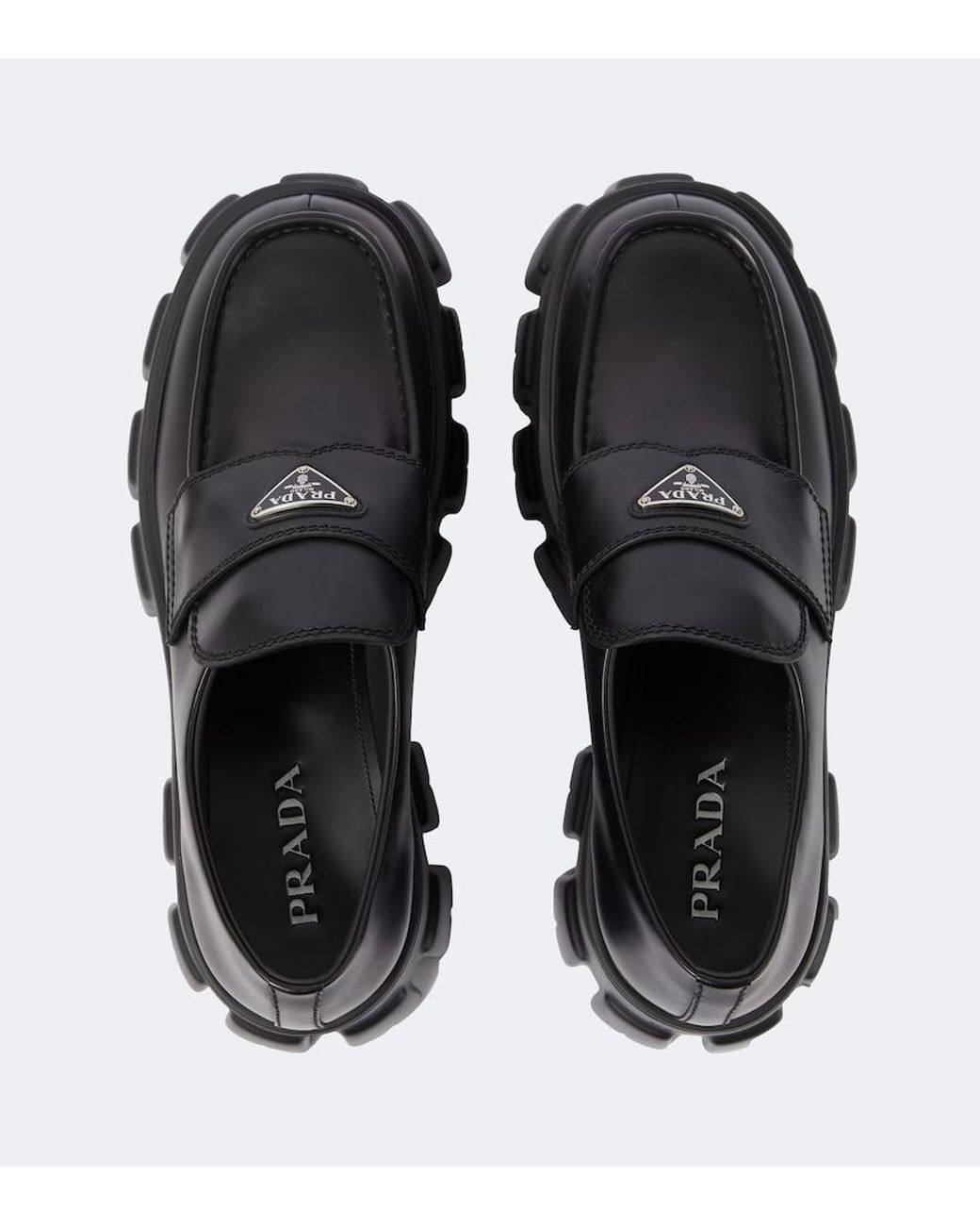 Prada Black Logo Leather Platform Loafers for men