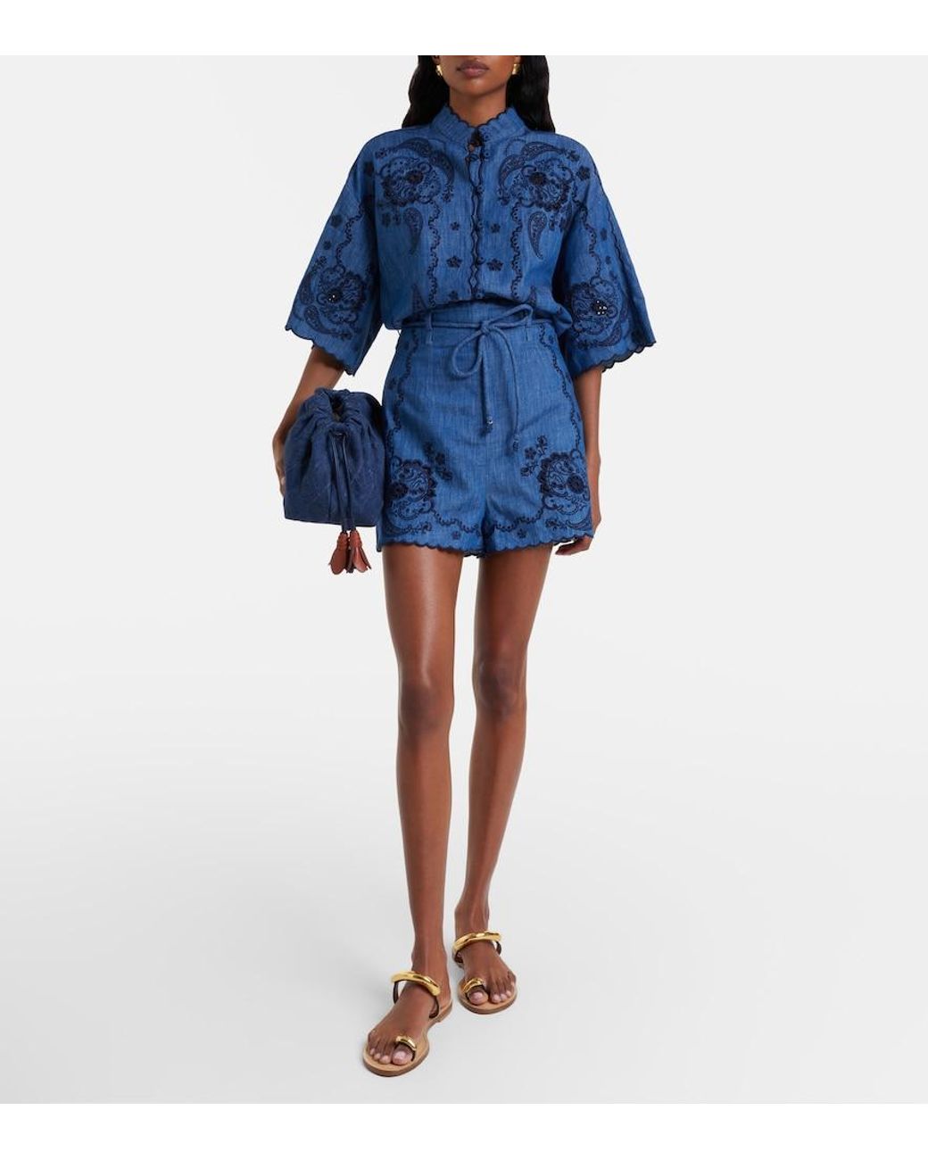Zimmermann Blue Aster Embroidered Denim Shirt