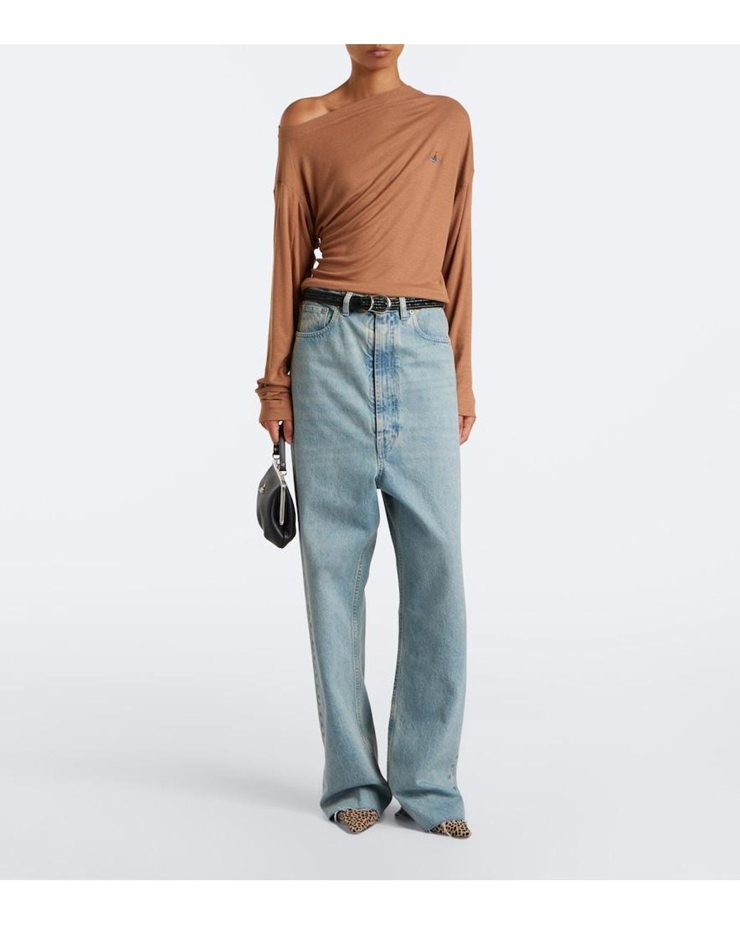 Vivienne Westwood Brown Draped Ribbed-Knit Top