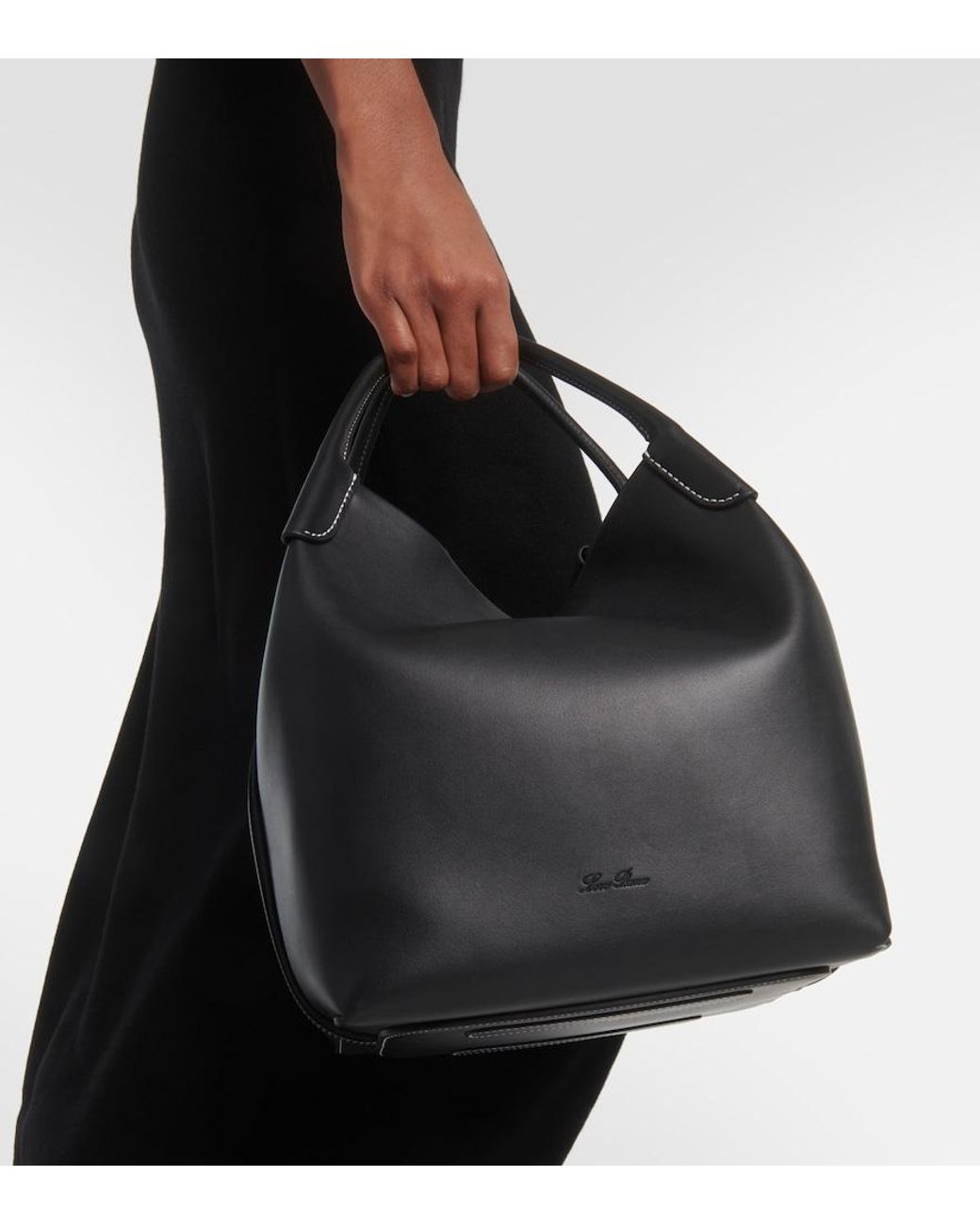 Loro Piana Black Bale Large Leather Tote Bag