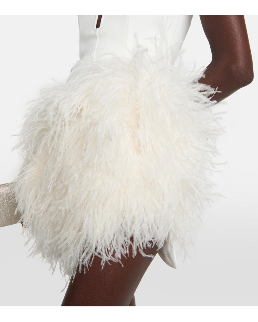 David Koma White Bridal Feather-Trimmed Cady Minidress