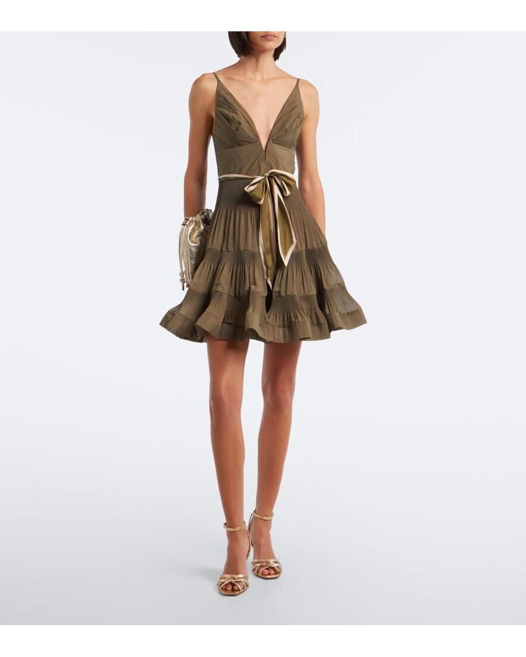 Zimmermann Green Bow-Detail Pleated Minidress