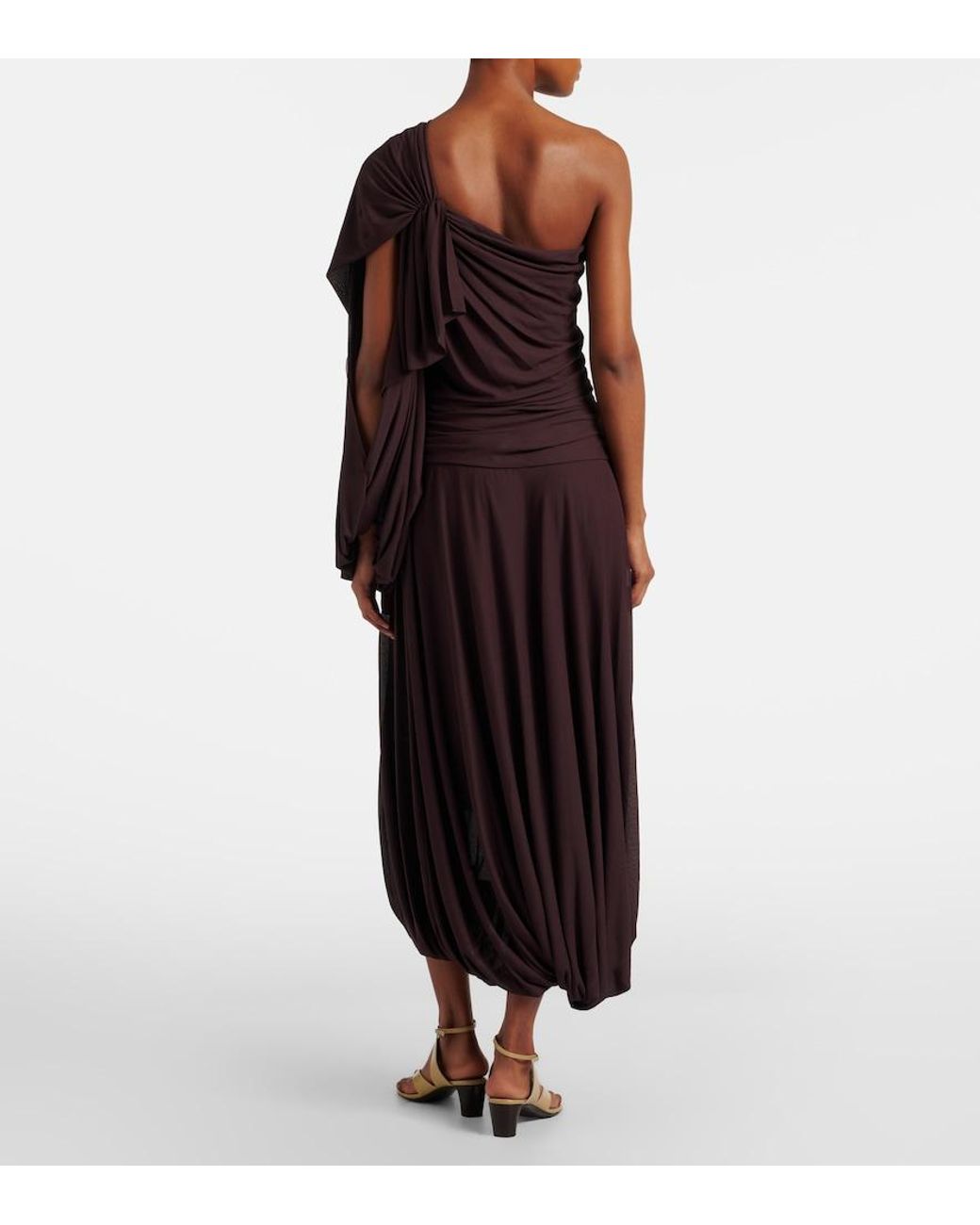 Proenza Schouler Purple Gabri Draped One-Shoulder Jersey Midi Dress