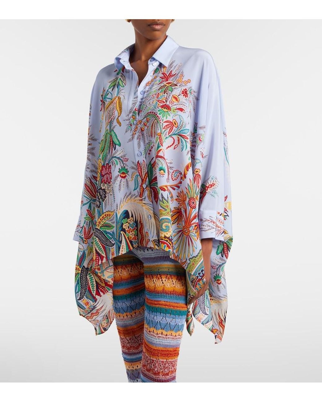 Etro White Floral Silk Shirt