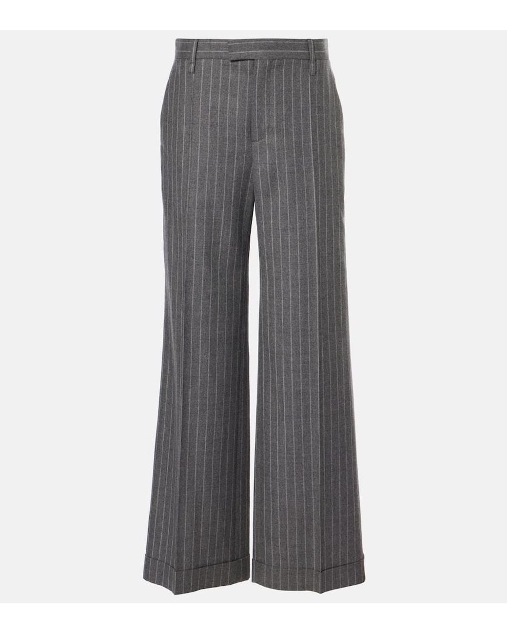 Brunello Cucinelli Gray Wide-Leg Virgin Wool Pants
