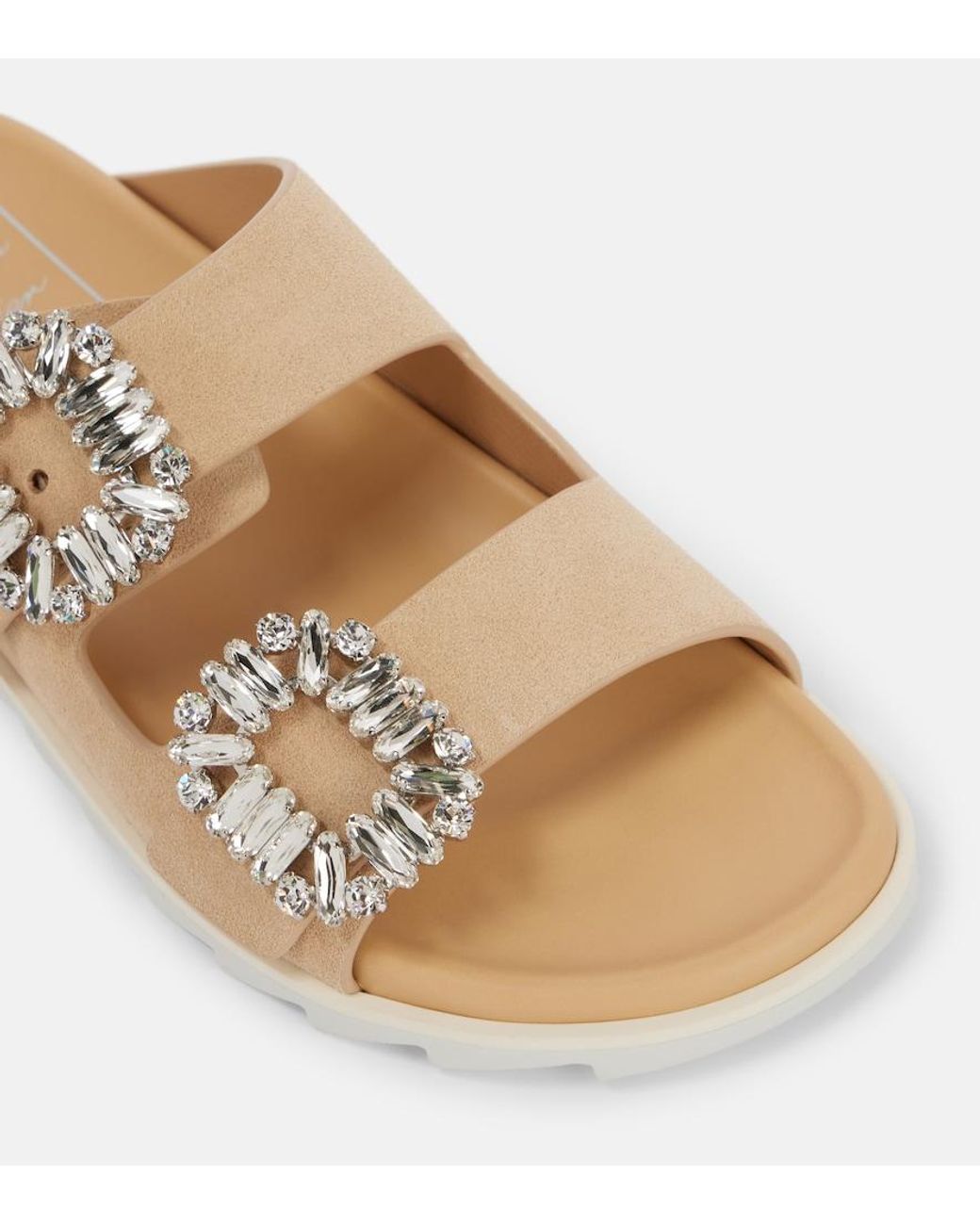 Roger Vivier Natural Slidy Viv' Suede Slides