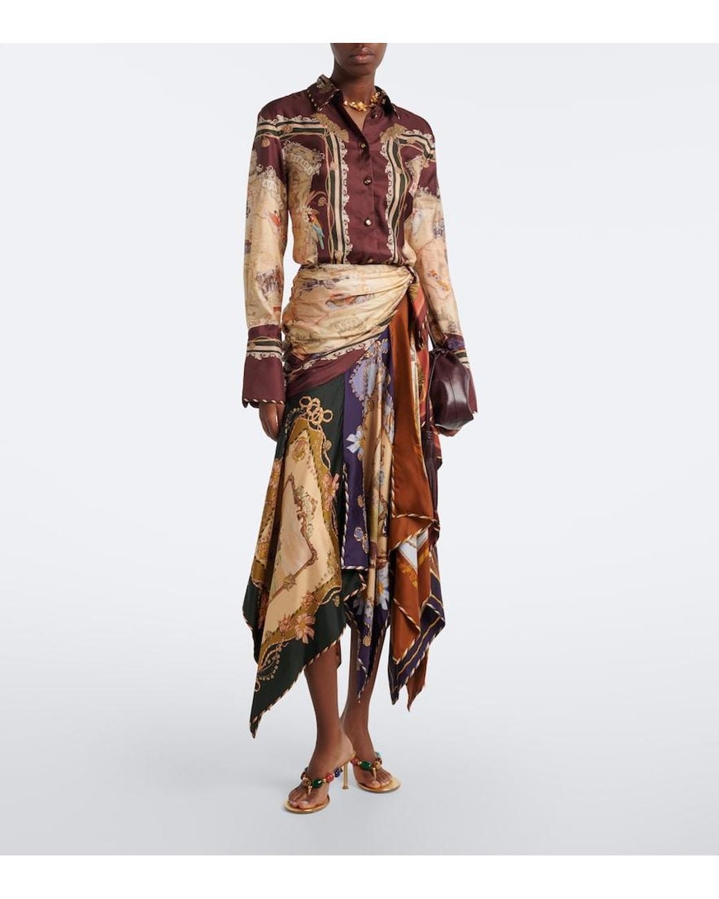 Zimmermann Brown Valiant Draped Printed Silk Maxi Skirt