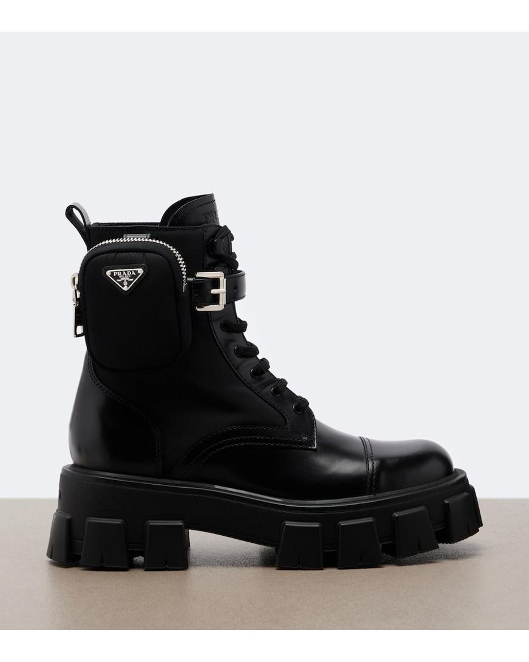 Prada Black Monolith Leather Ankle Boots