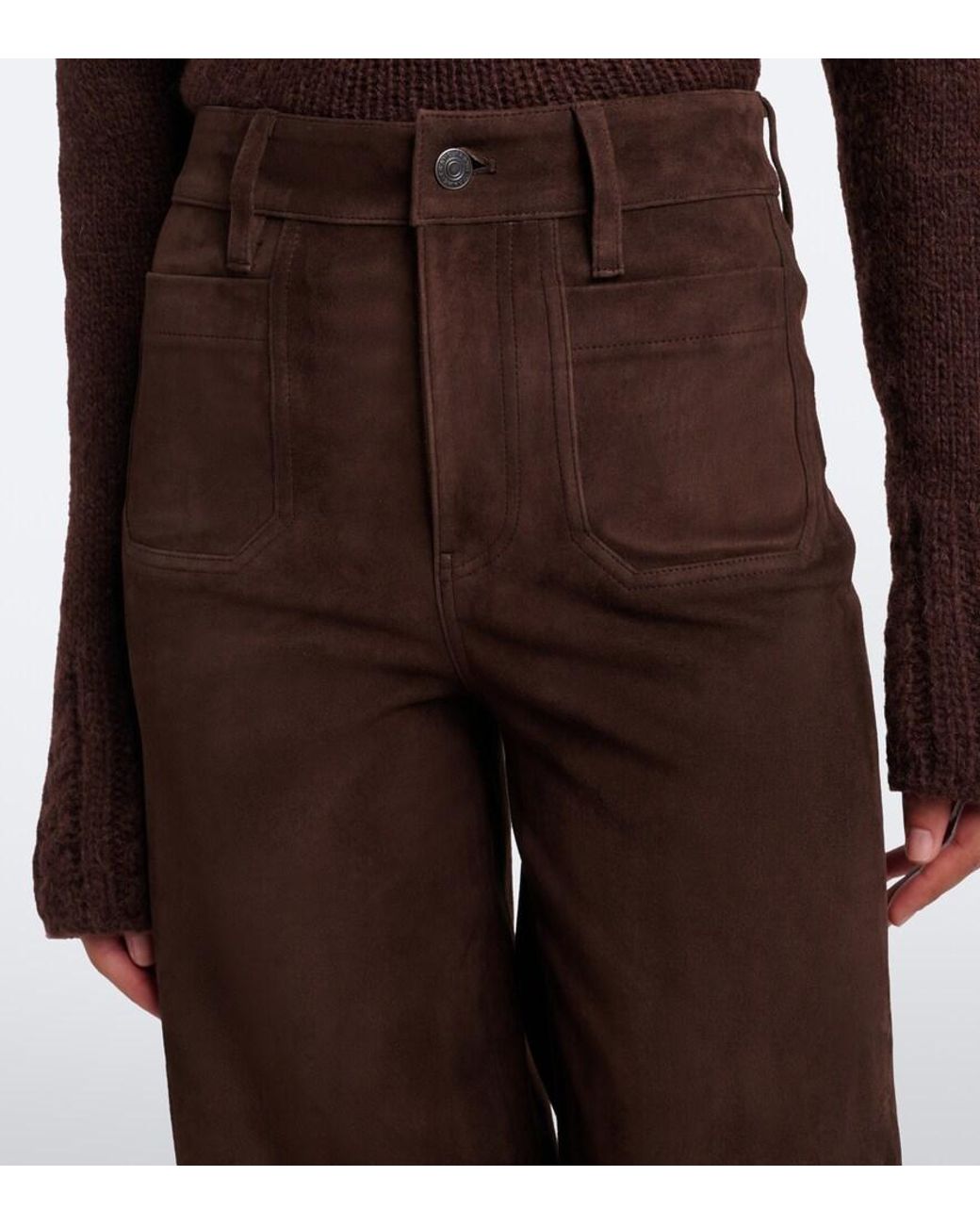 FRAME Brown Le Slim Palazzo Suede Wide-Leg Pants