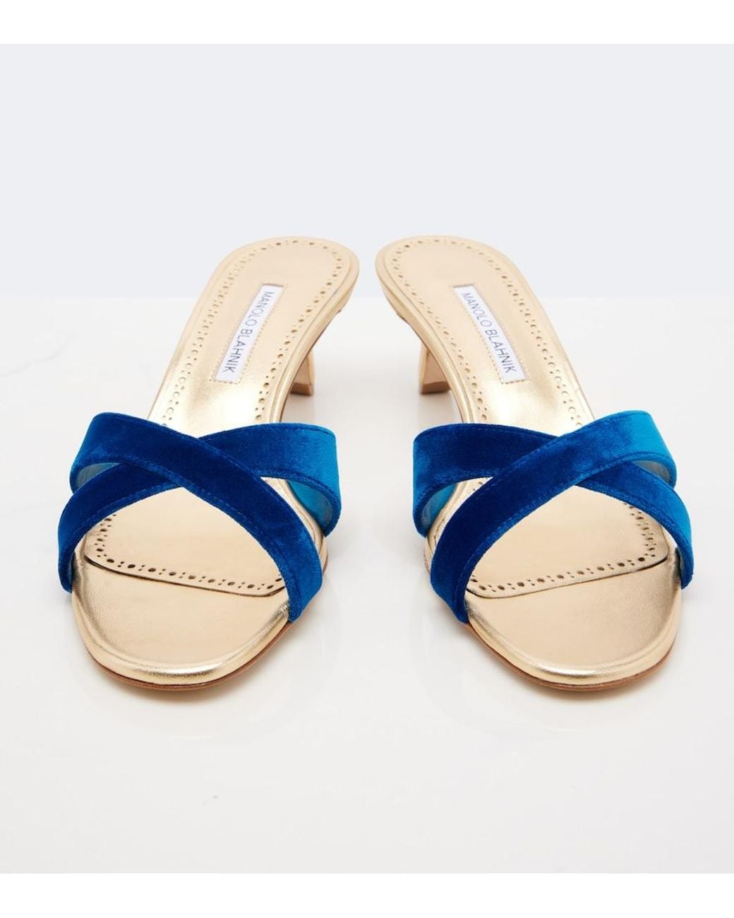 Manolo Blahnik Blue Callydramu Velvet Mules