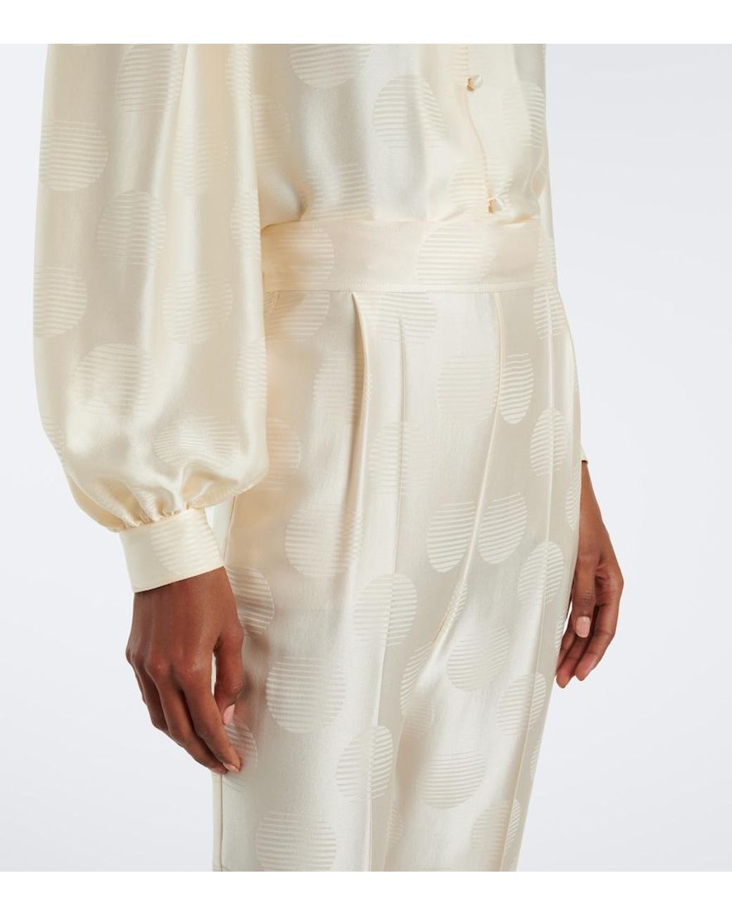 Valentino Garavani White Polka-Dot Silk Jacquard Slim Pants