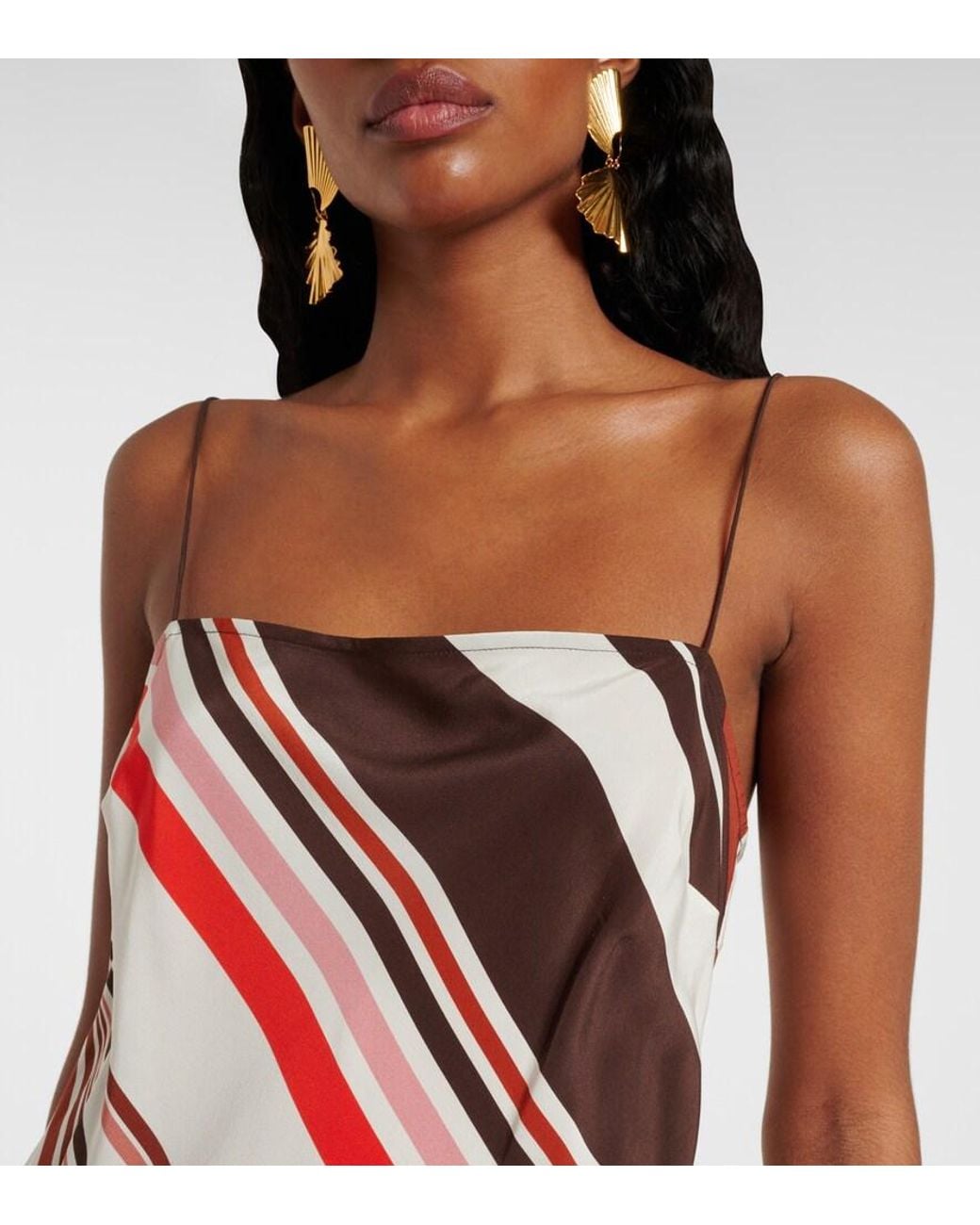 Sir Red Thistle Striped Silk Satin Maxi Dress