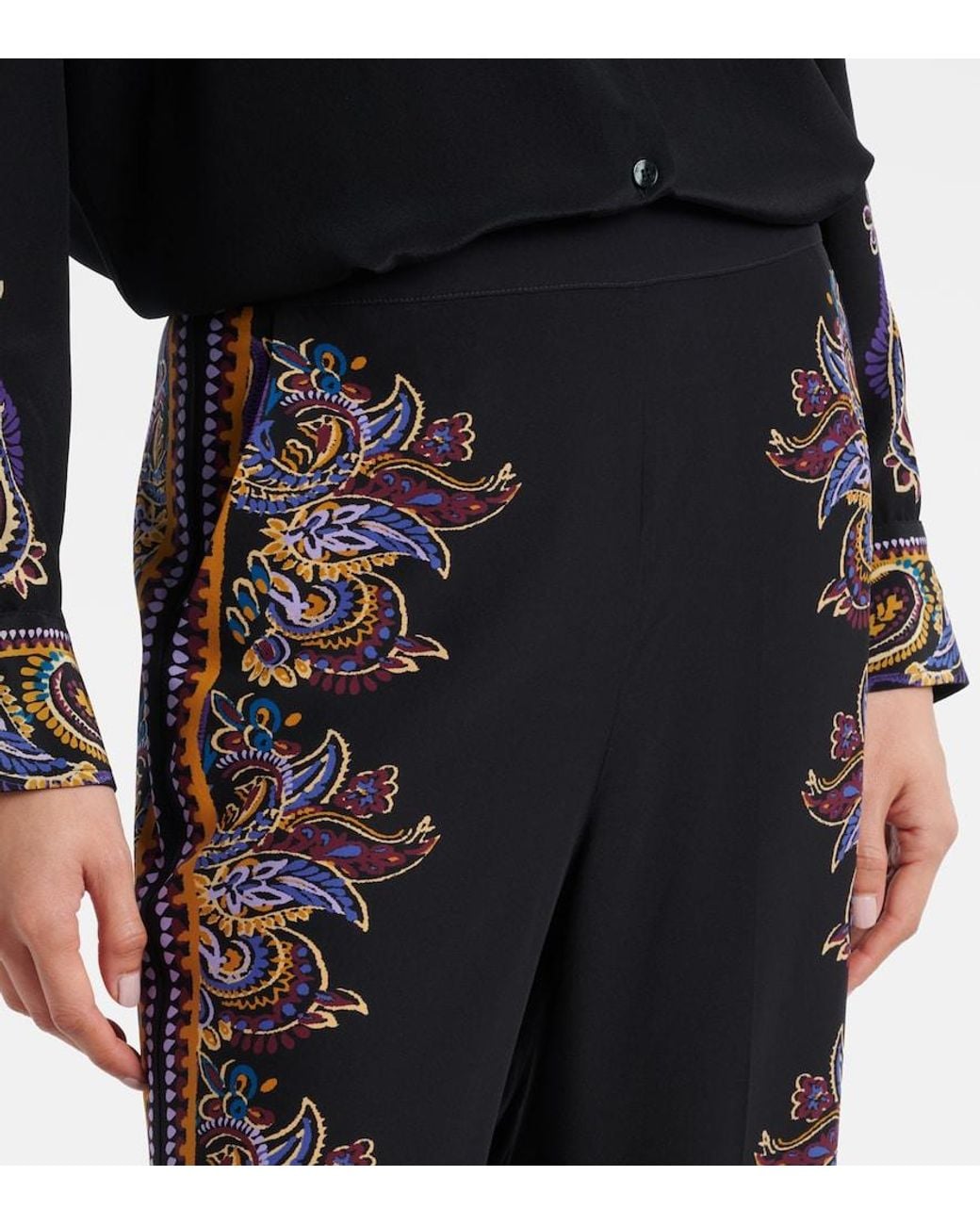 Etro Blue Paisley Silk Wide-Leg Pants