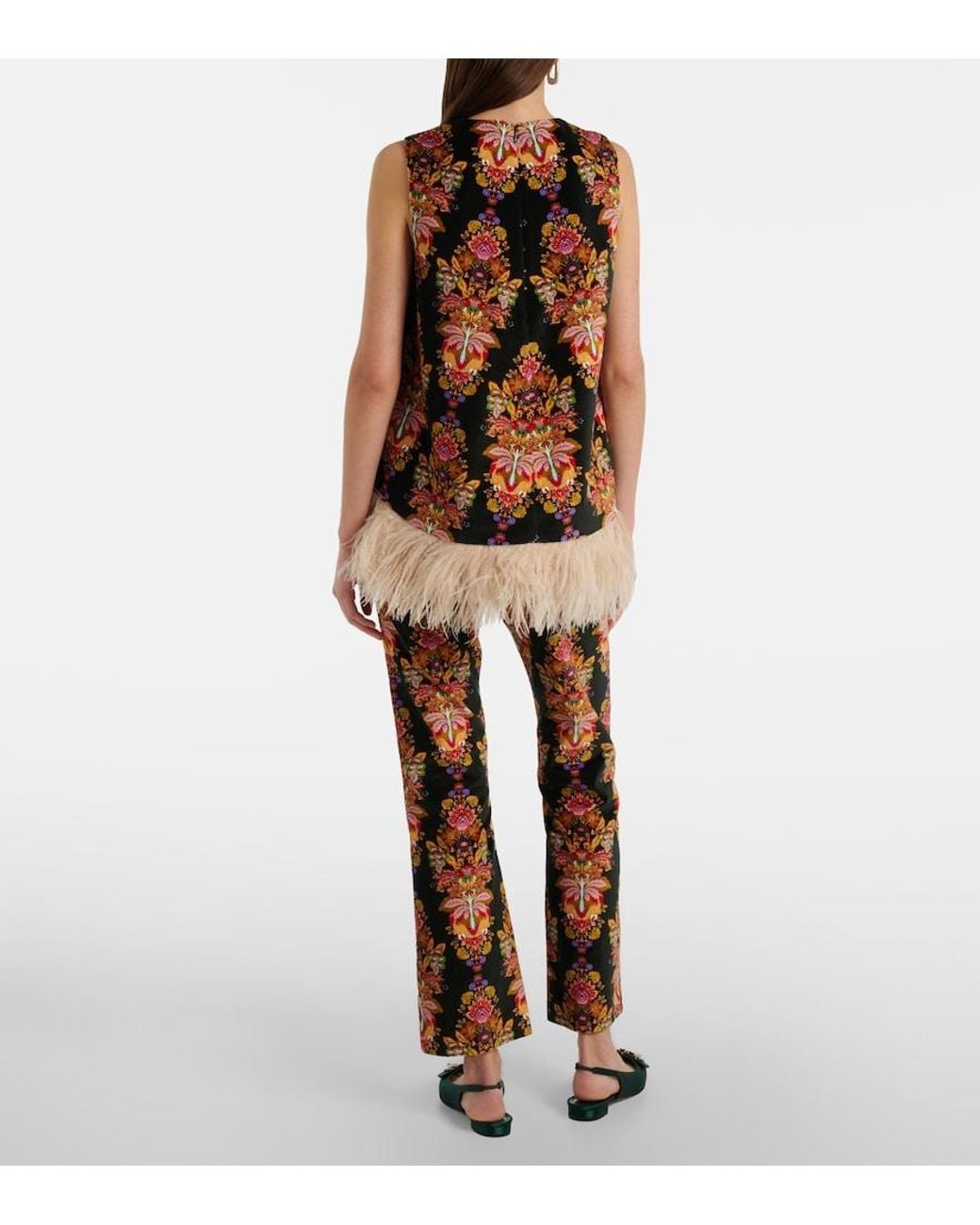 LaDoubleJ Orange 24/7 Printed Cropped Cotton Flared Pants