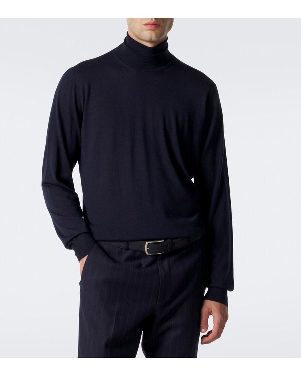 Thom Sweeney Blue Cashmere And Silk Turtleneck Sweater for men