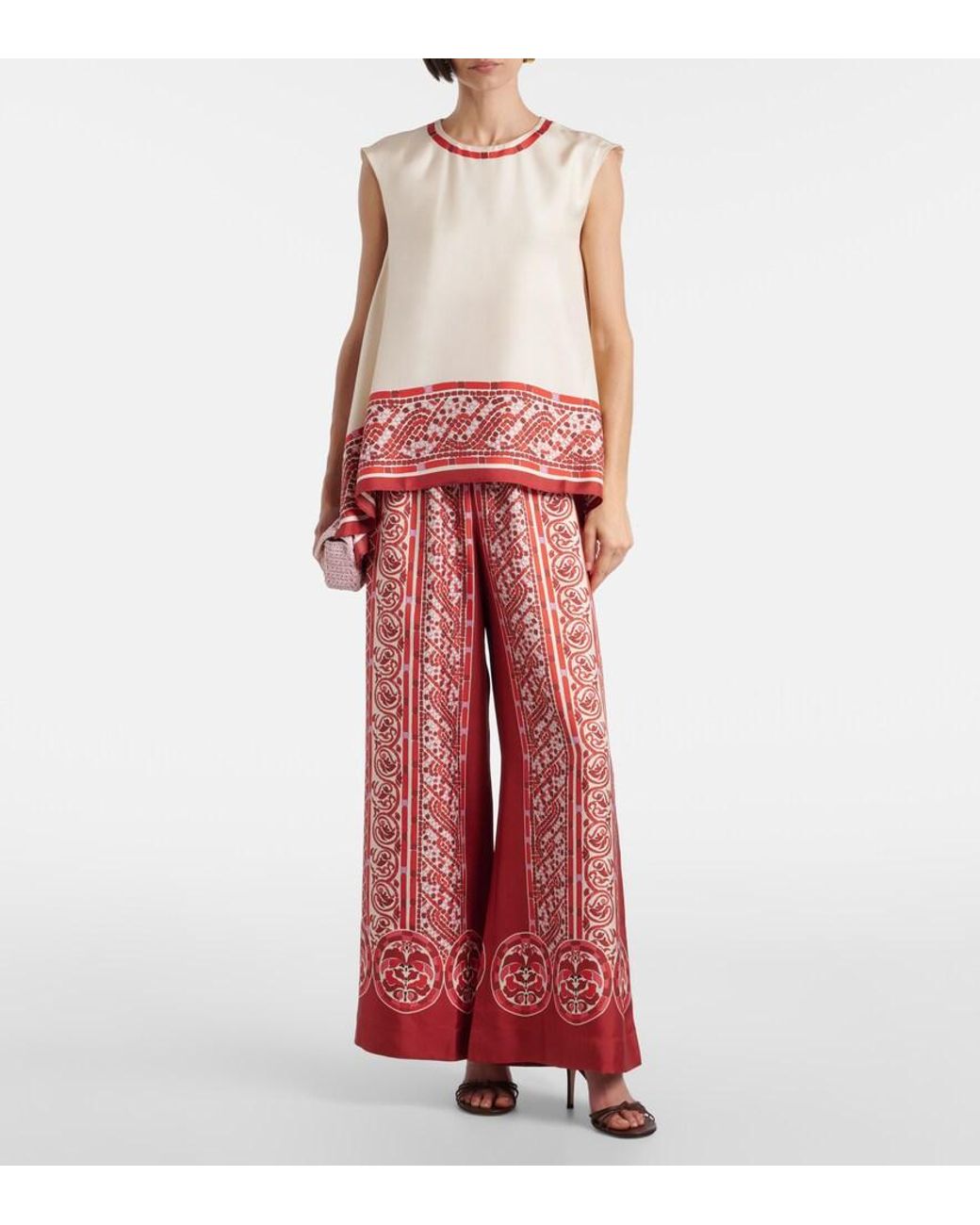 LaDoubleJ Red Printed Silk Twill Palazzo Pants