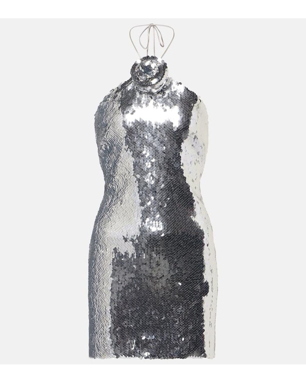 Magda Butrym Gray Sequined Floral-Applique Minidress