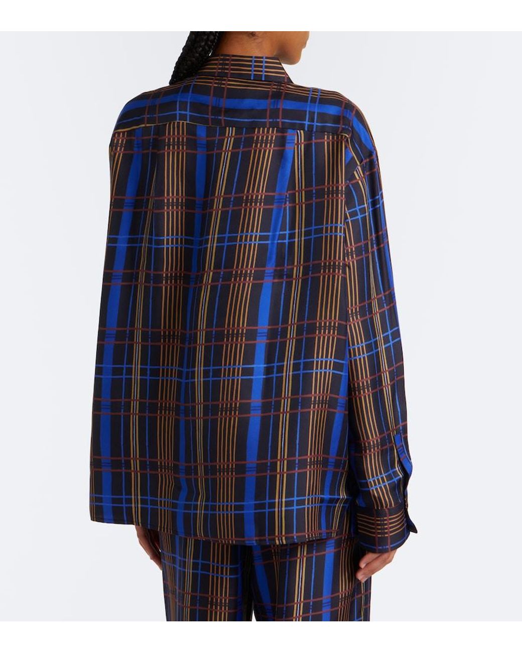 Asceno Blue Maya Checked Silk Shirt
