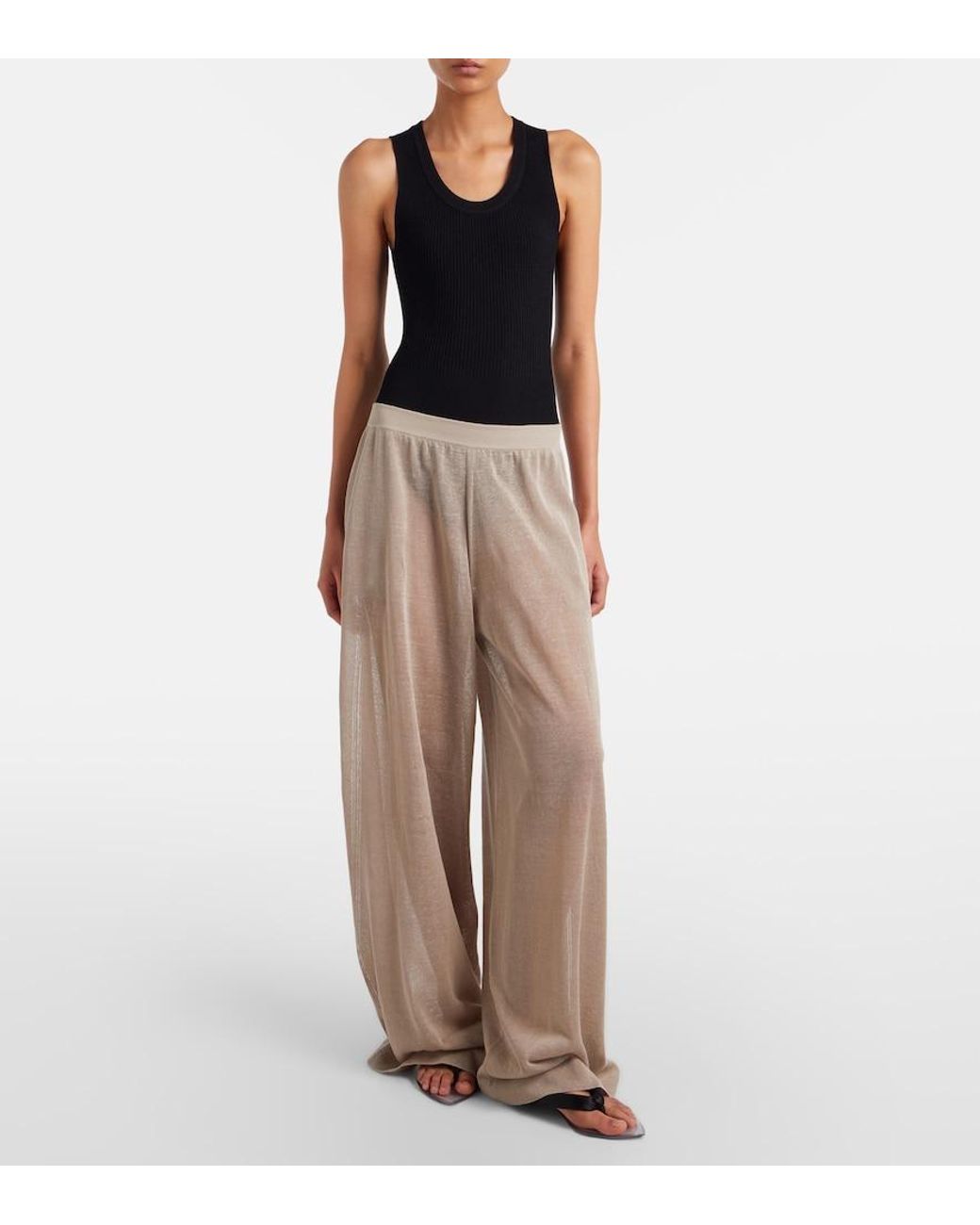 Alaïa Natural Linen And Silk Wide-Leg Pants