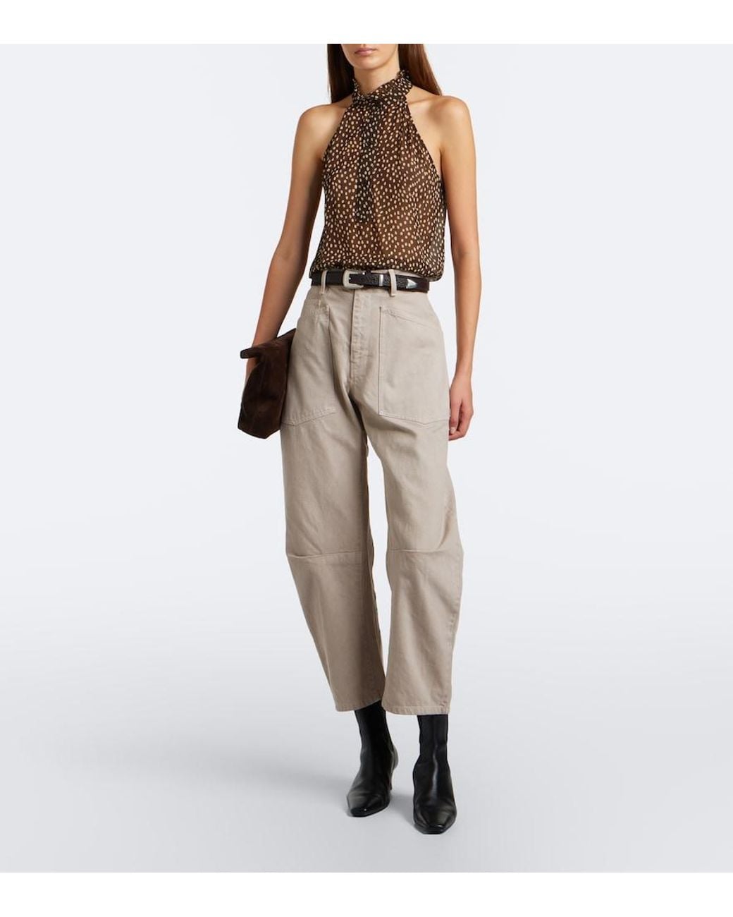 Nili Lotan Brown Daniella Polka-Dot Halterneck Silk Top