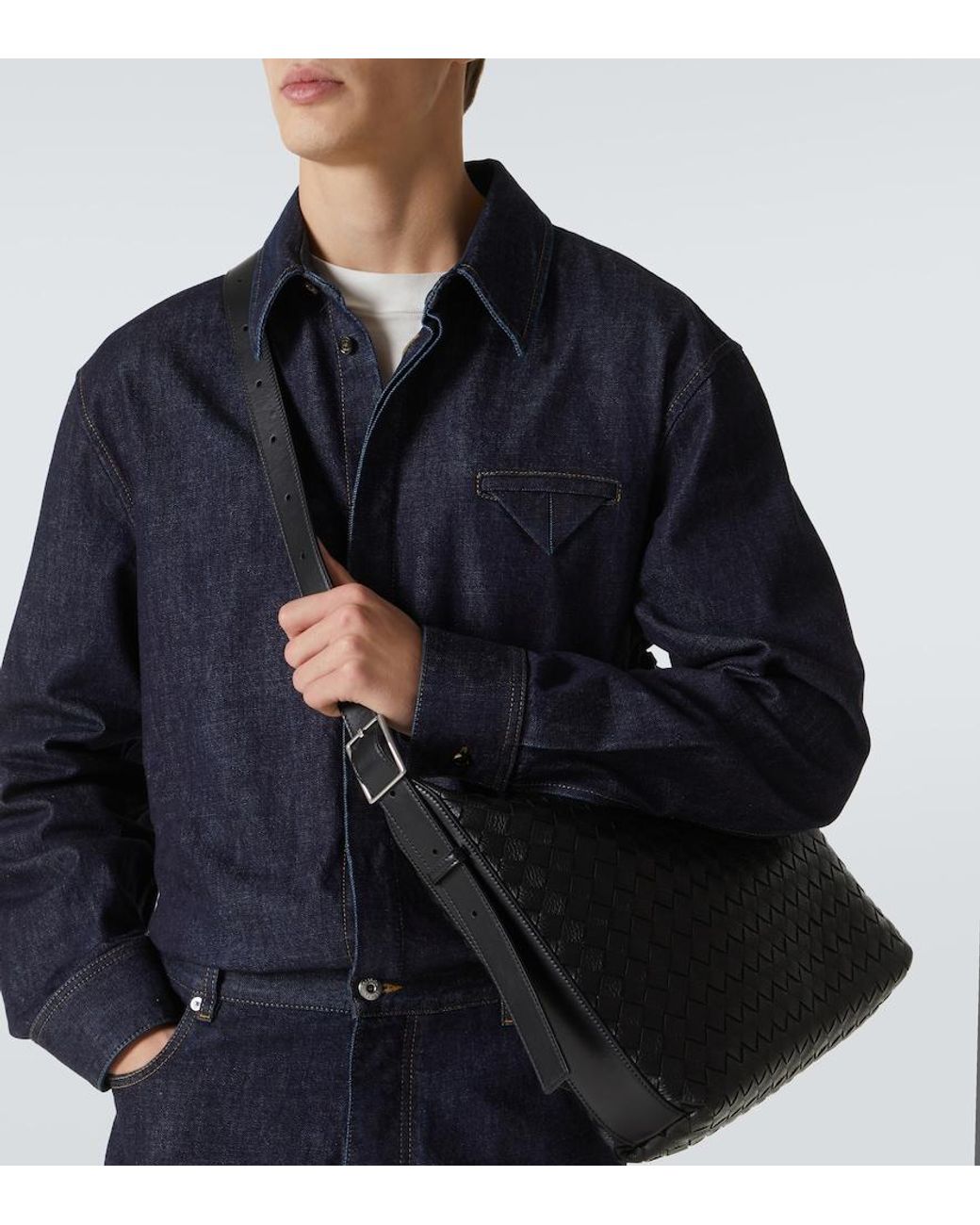 Bottega Veneta Black Traveler Small Intreccio Leather Shoulder Bag for men