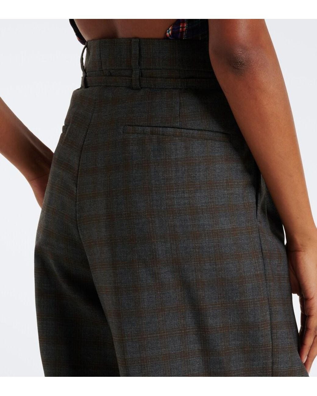 Dries Van Noten Gray Checked Pleated Wool Wide-Leg Pants