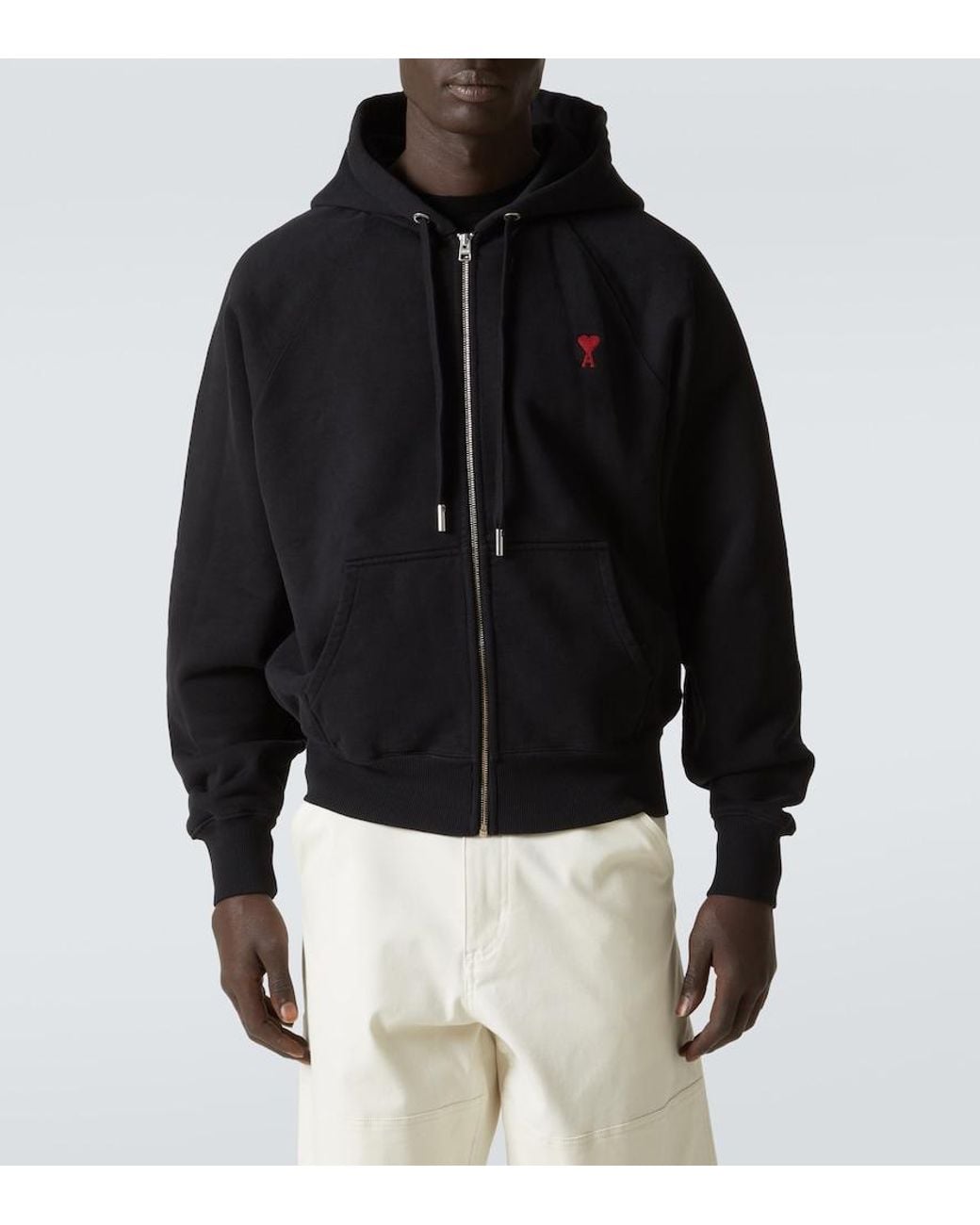 AMI Black Ami De Caur Zipped Hoodie for men