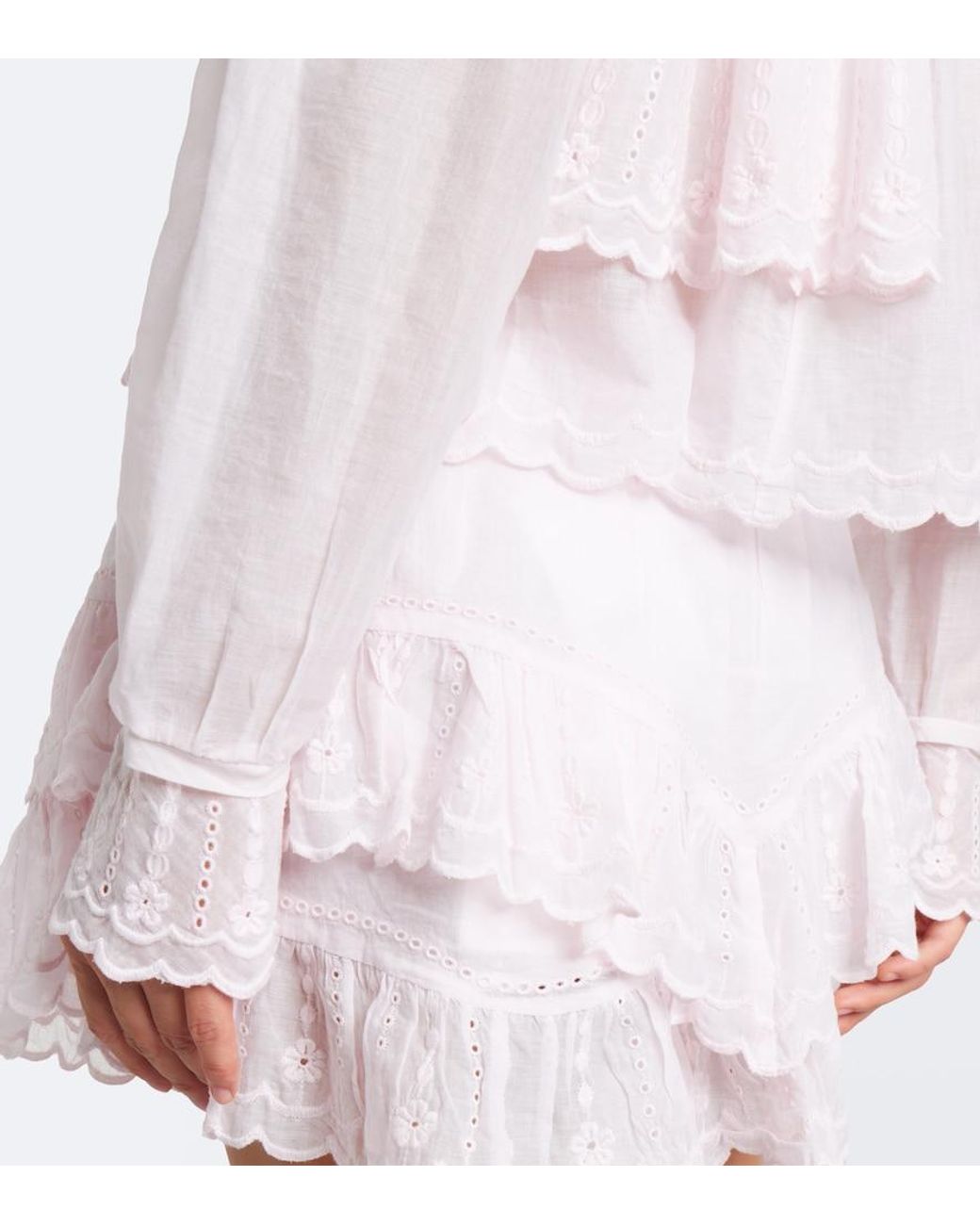 Isabel Marant Pink Kelmon Embroidered Ruffled Cotton Blouse
