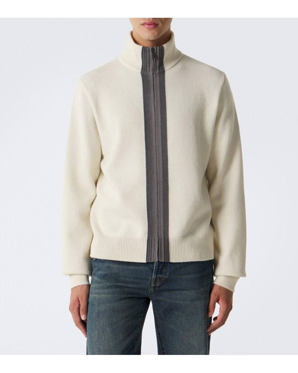 Gucci White Wool Zip-Up Sweater for men