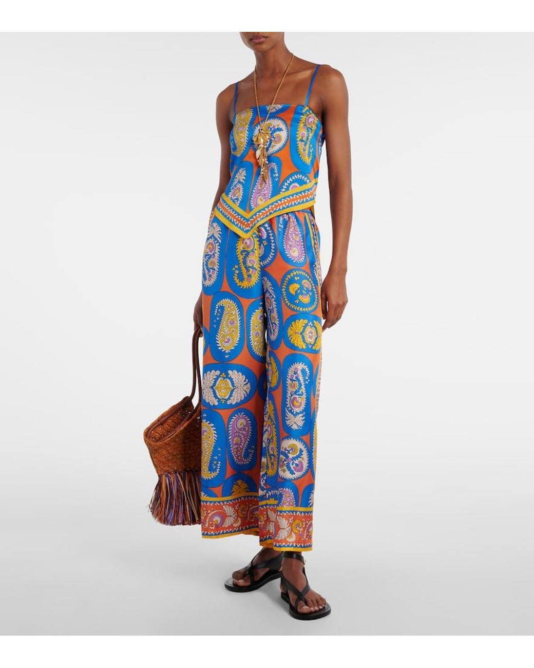 ALÉMAIS Blue Luis Printed Silk Palazzo Pants