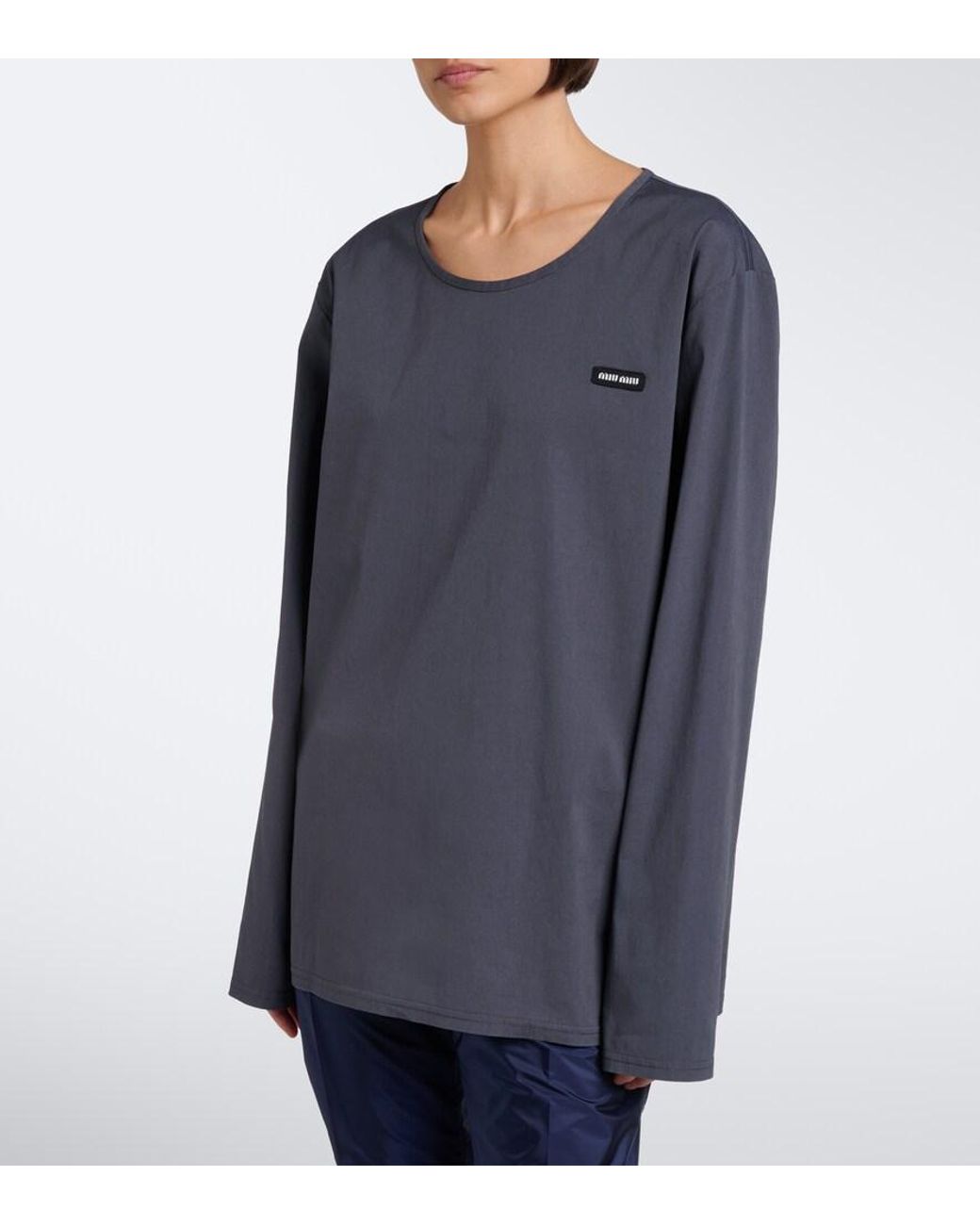 Miu Miu Black Cotton-Blend Poplin T-Shirt