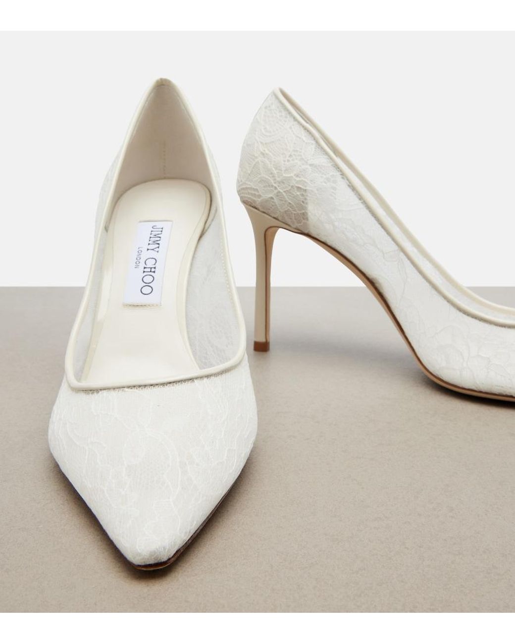 Jimmy Choo White Romy Lace Pumps