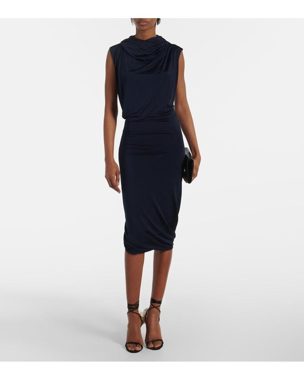 Magda Butrym Blue Hooded Jersey Midi Dress