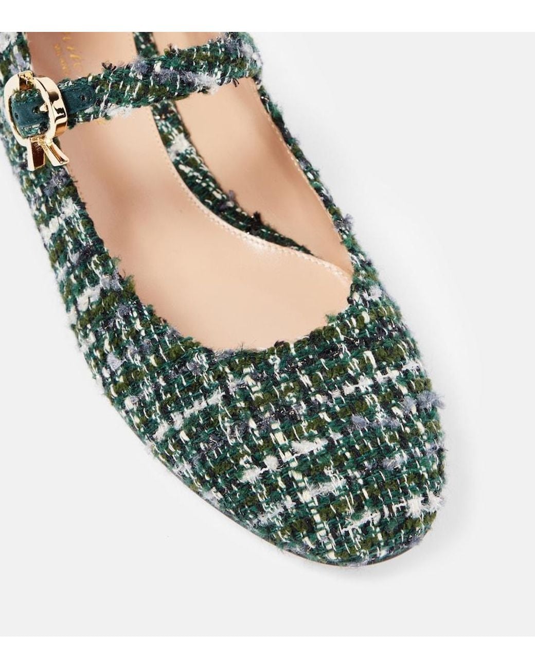 Gianvito Rossi Green Mary Ribbon Boucle Mary Jane Flats