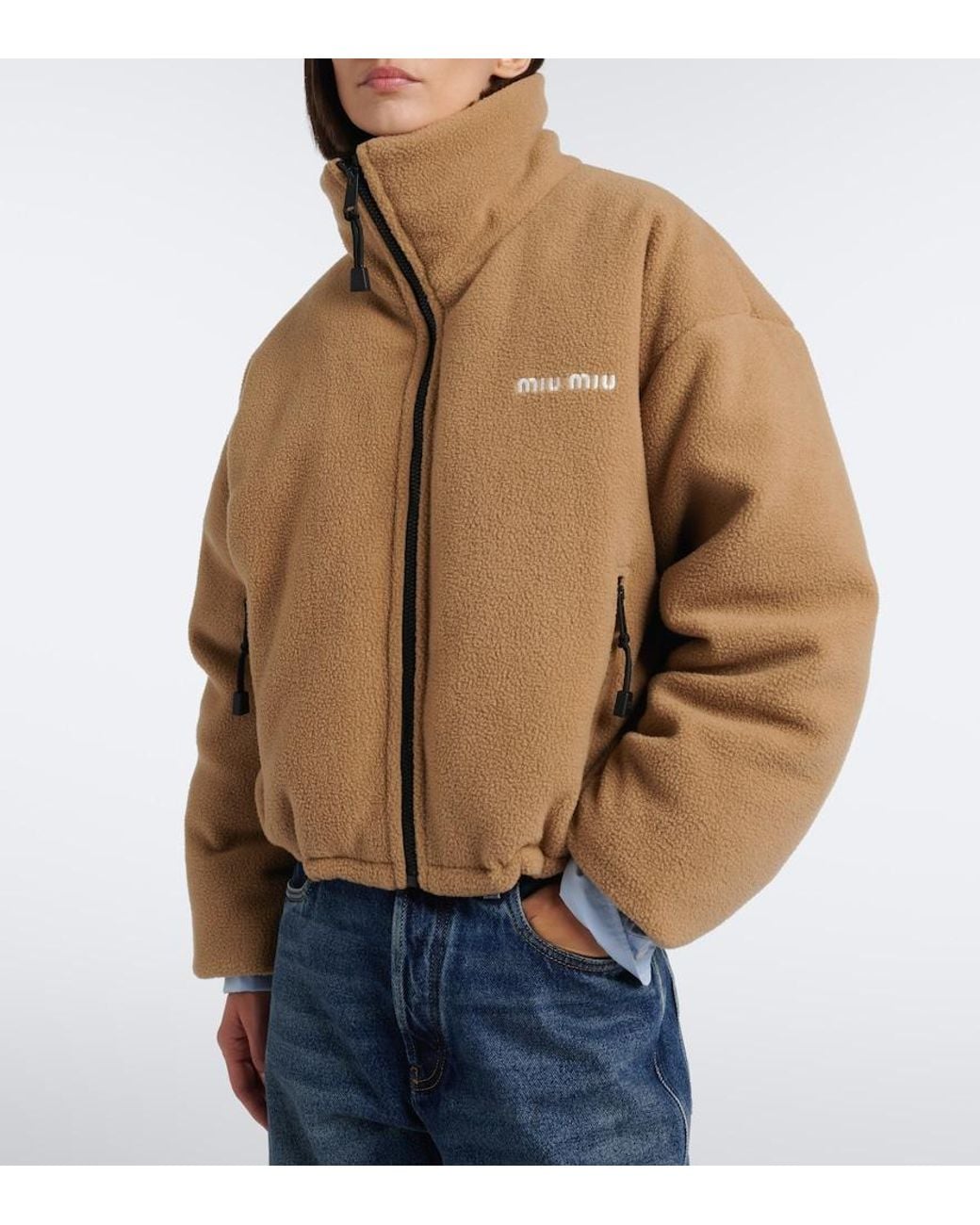 Miu Miu Brown Logo Fleece Down Jacket