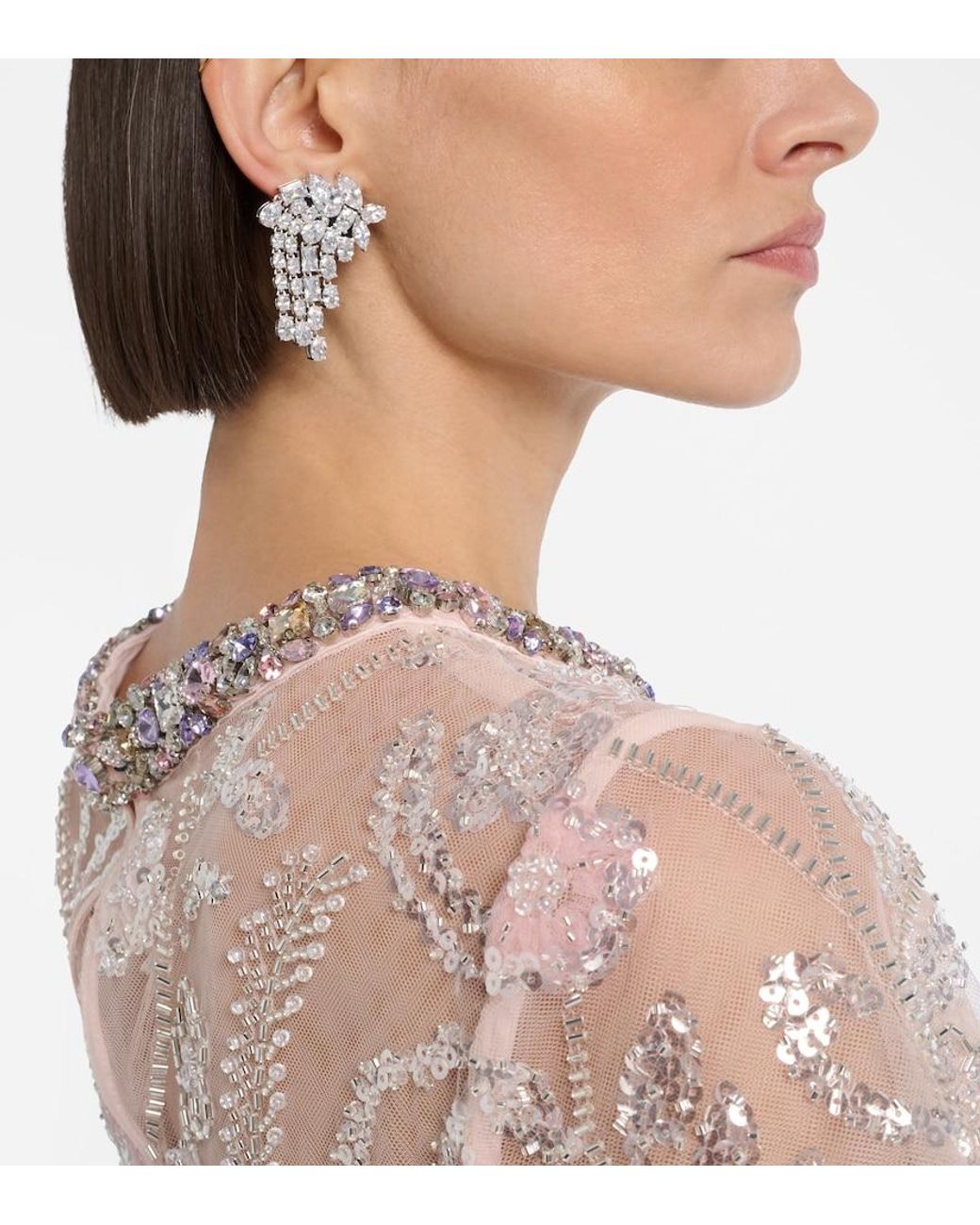 Self-Portrait White Crystal-Embellished Drop Earrings