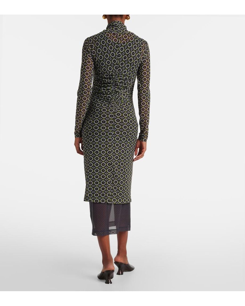Dries Van Noten Green Printed Midi Dress