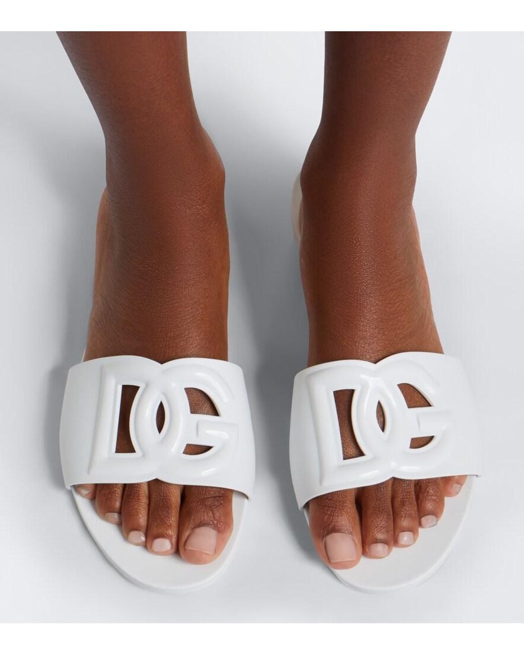 Dolce & Gabbana White Dg Cutout Rubber Slides