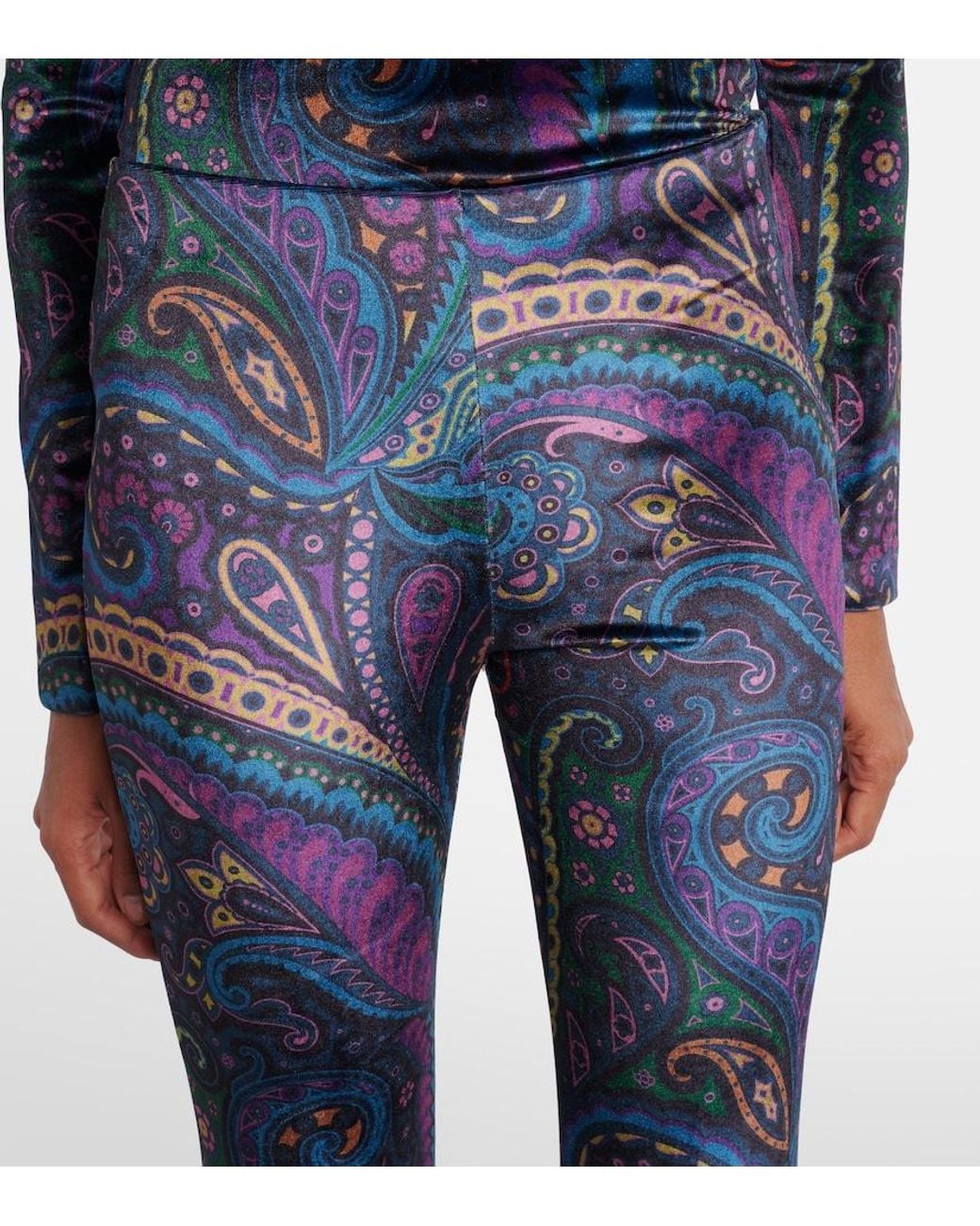 Etro Blue Printed High-Rise Velvet Flared Pants