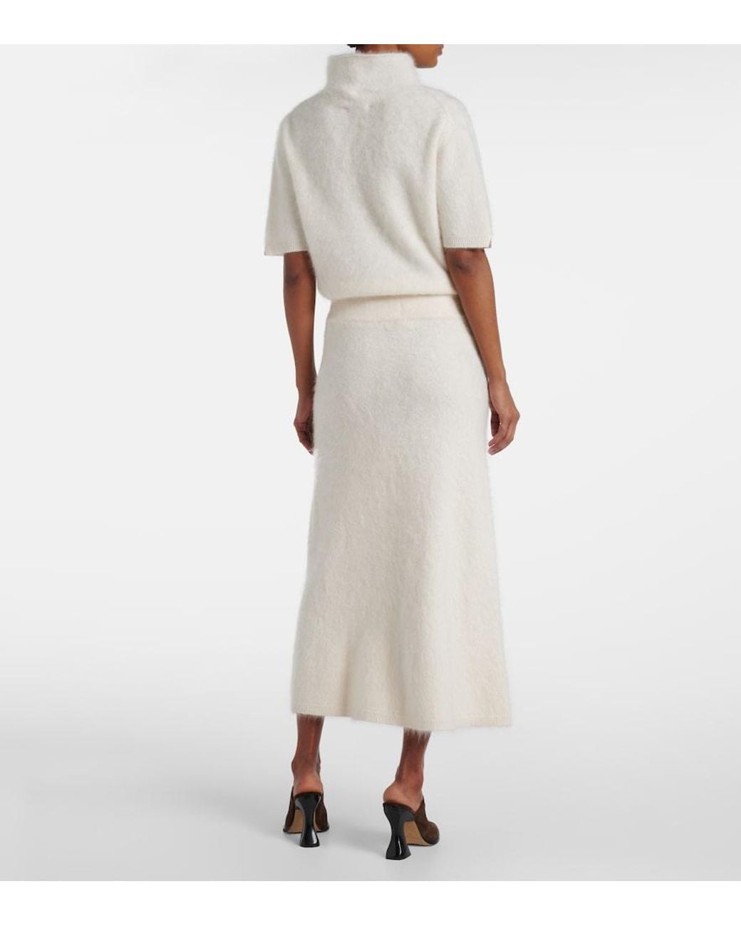 Lisa Yang White Asta Brushed Cashmere Midi Skirt