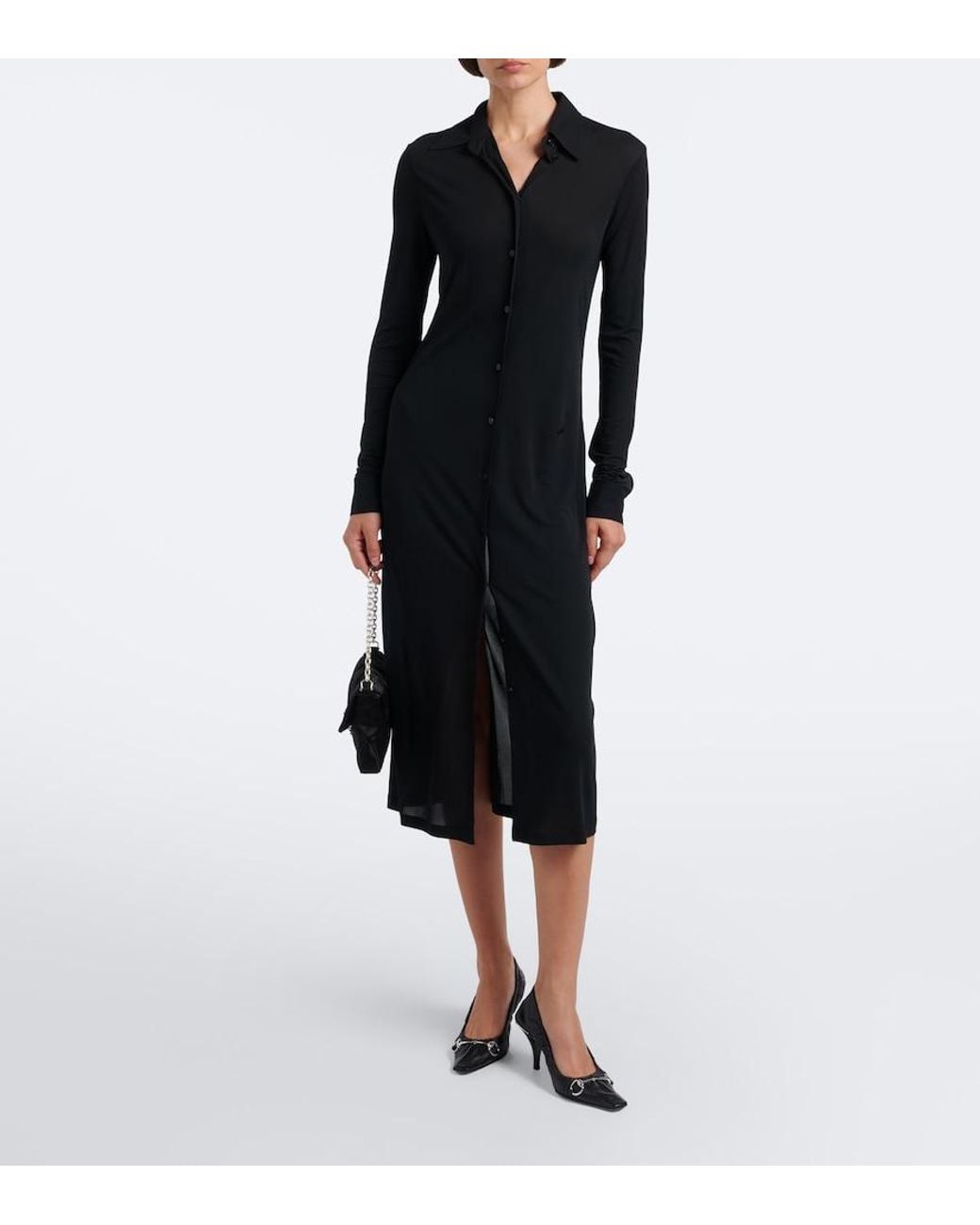 Gucci Black Semi-Sheer Crepe Jersey Shirt Dress