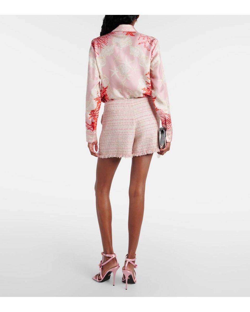 Versace Pink Fringed Tweed Shorts
