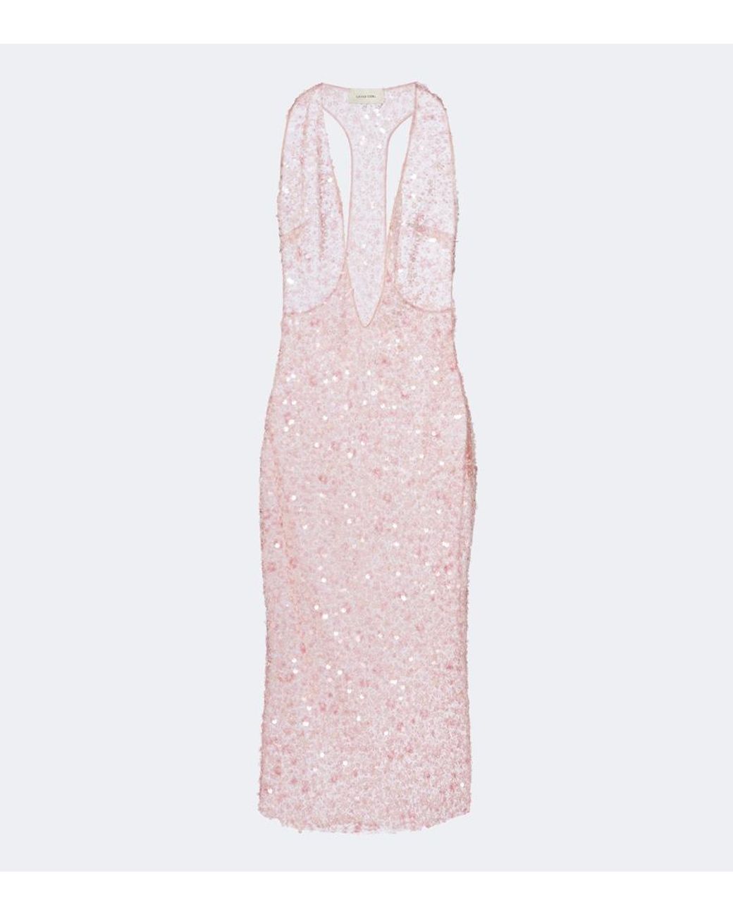 The New Arrivals Ilkyaz Ozel Pink Olympia Sequined Silk Midi Dress